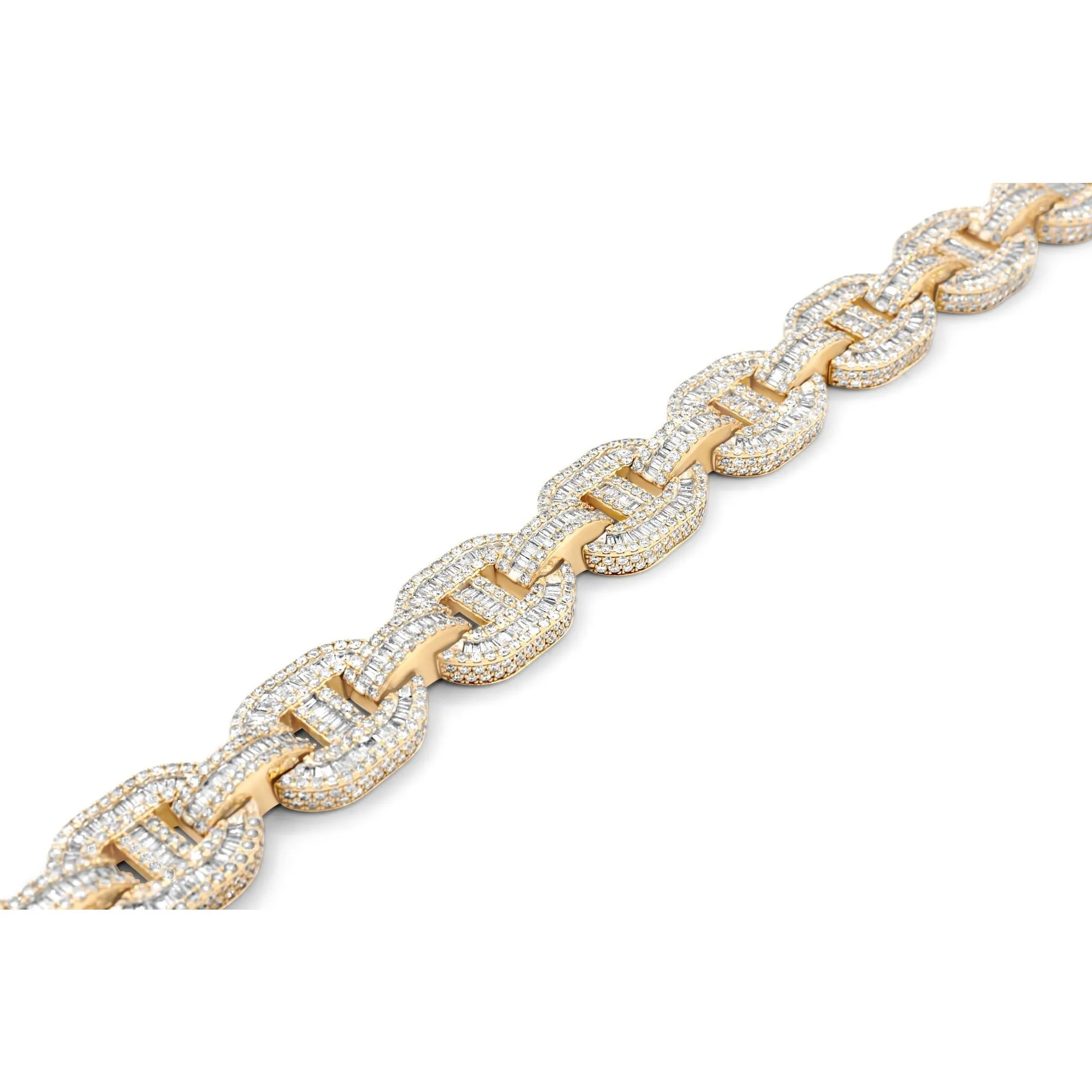 14k Yellow Gold Baguette & Round Diamond Mariner Link 18.25ct