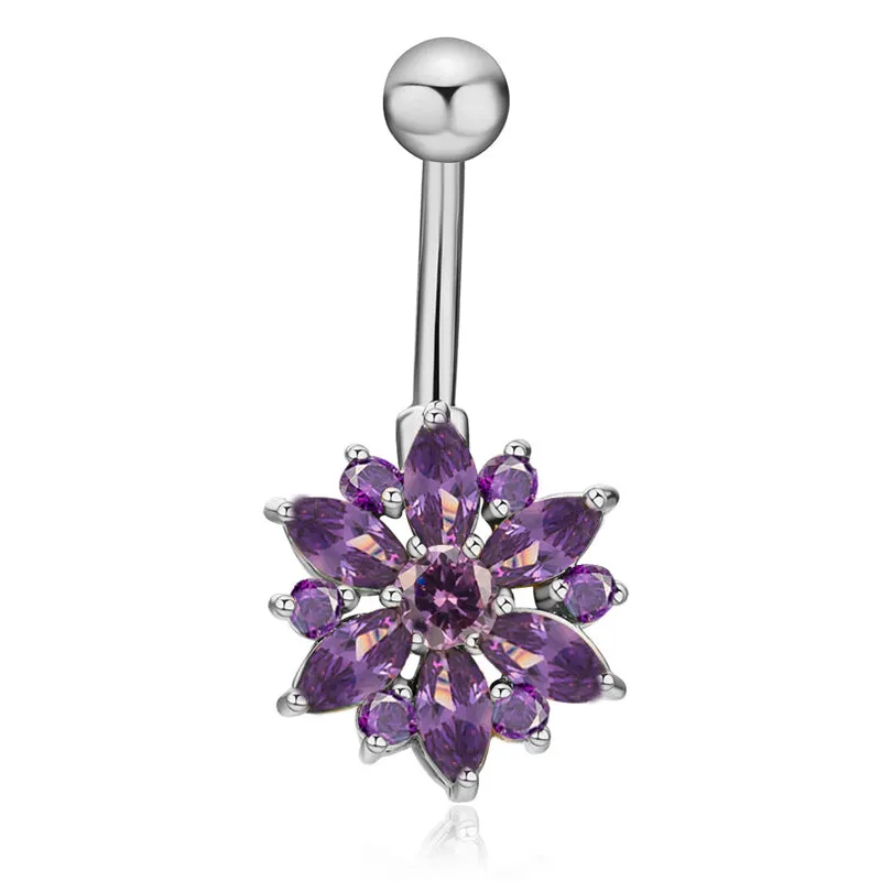 1Pc Luxury Crystal Flower Navel Ring 316L Stainless Steel Green Flowers Women Belly Button Ring Navel Piercing Jewelry