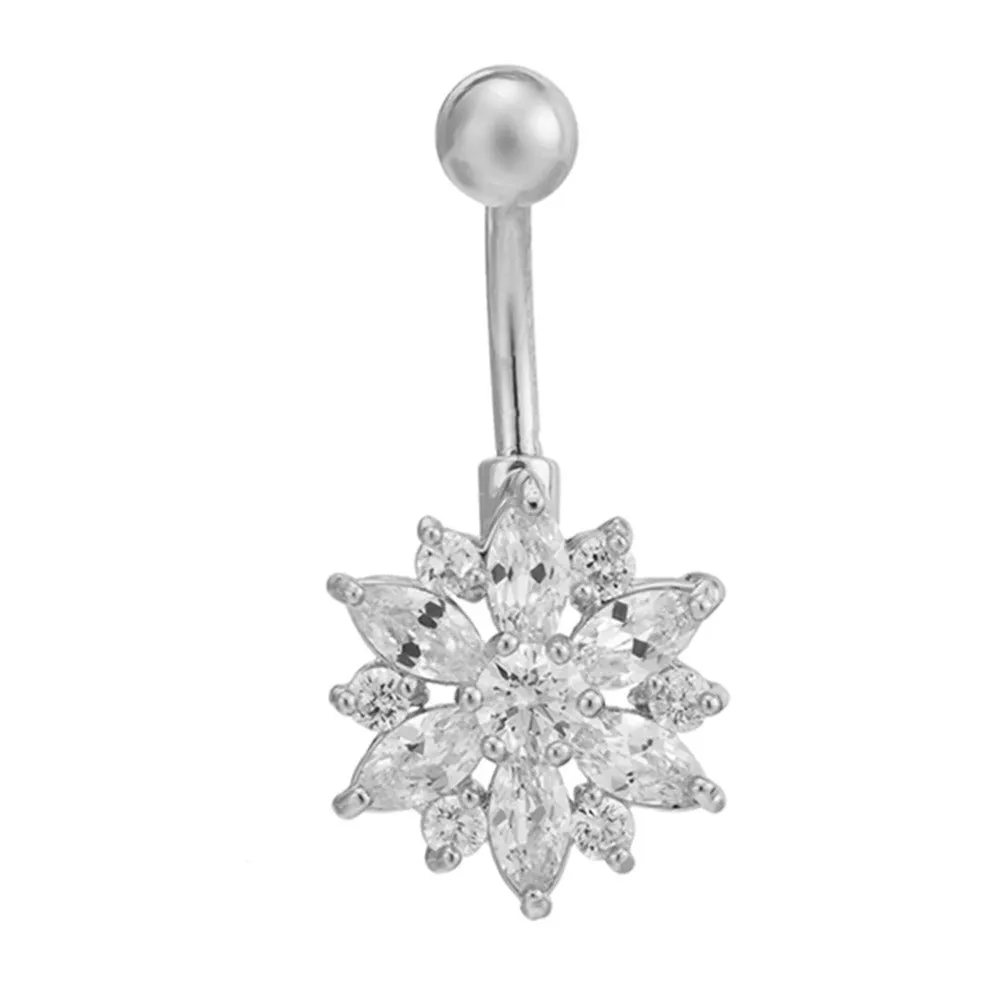 1Pc Luxury Crystal Flower Navel Ring 316L Stainless Steel Green Flowers Women Belly Button Ring Navel Piercing Jewelry