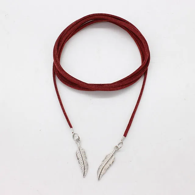 2017 Sexy Long Suede ethnic Choker Necklace feather Accessories Black leather Rope Necklace Collares statement tattoo for Women