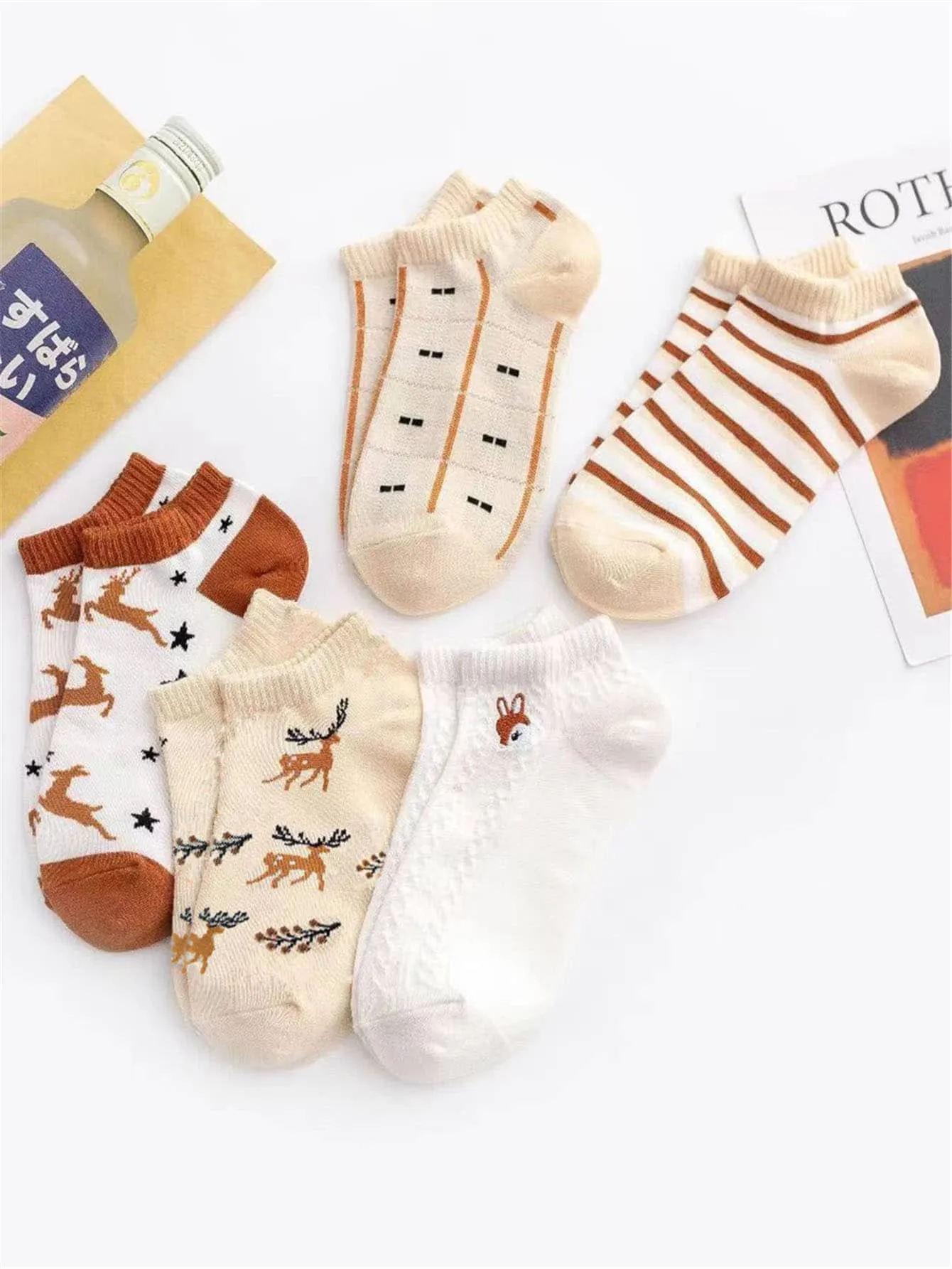 5pairs Deer Print Socks for Women Fun Socks Funky Socks Novelty Socks