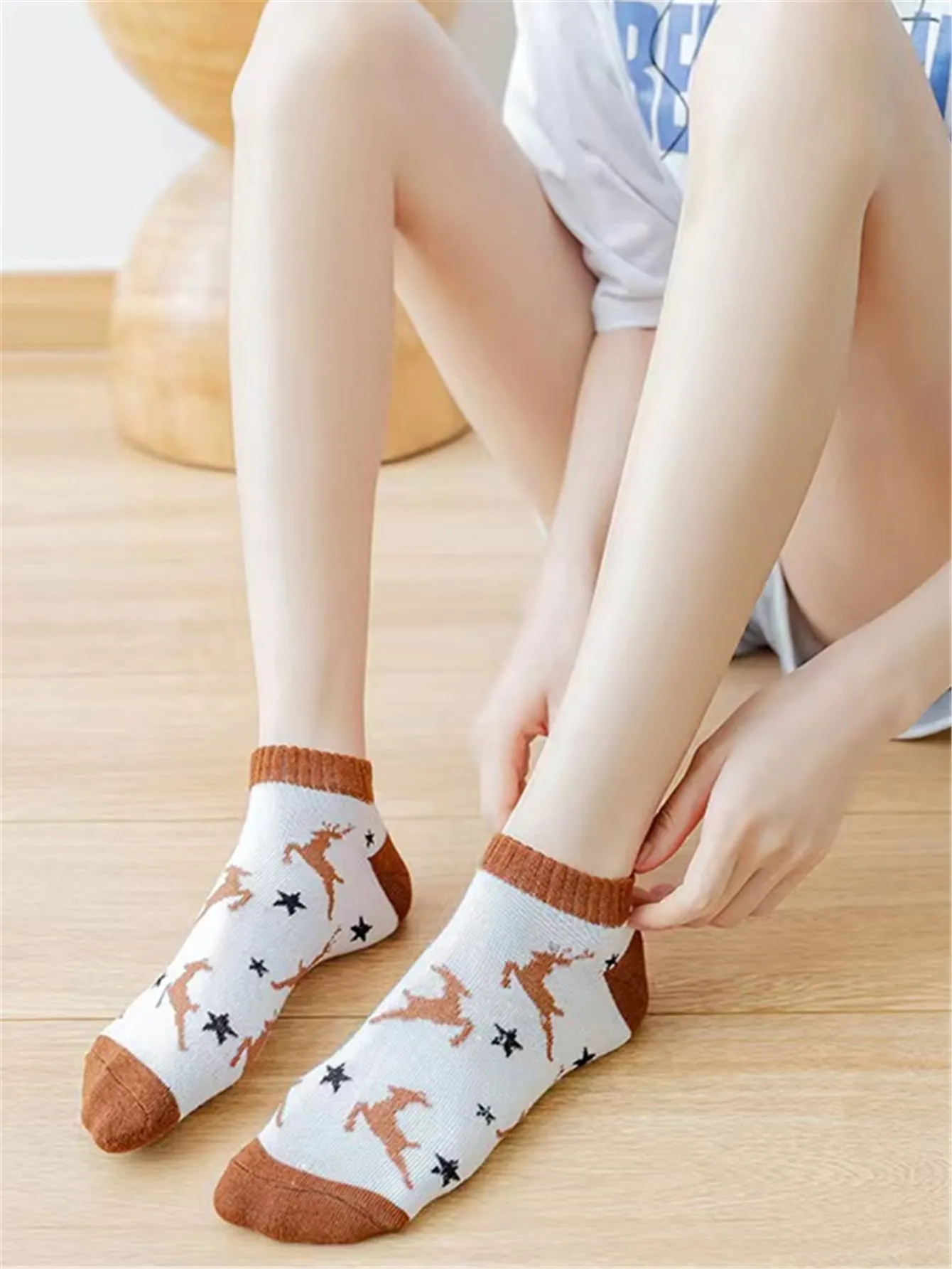 5pairs Deer Print Socks for Women Fun Socks Funky Socks Novelty Socks