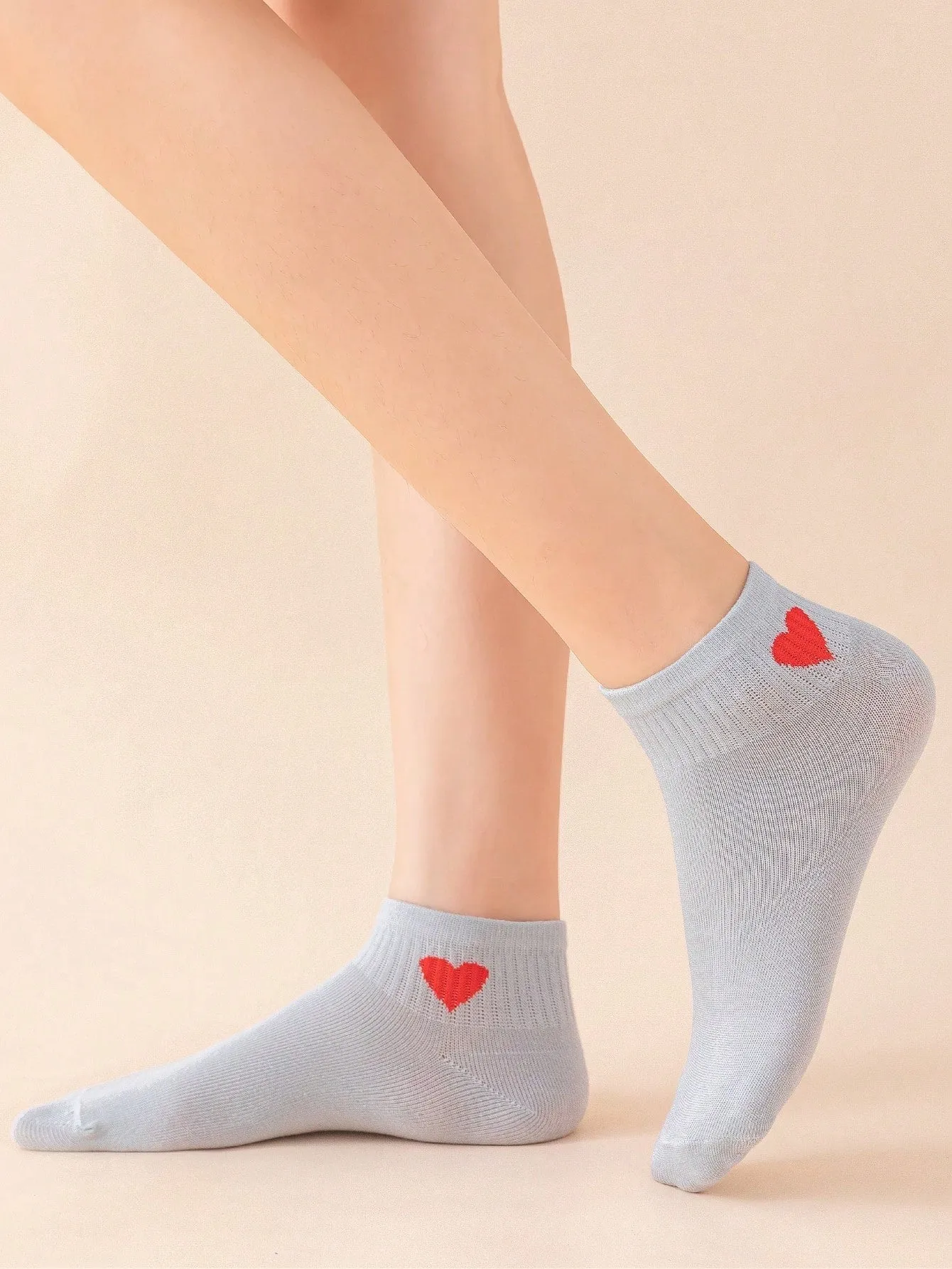 5pairs Mixed Color Heart Print Socks Silly Socks for Women Funky Socks Funny