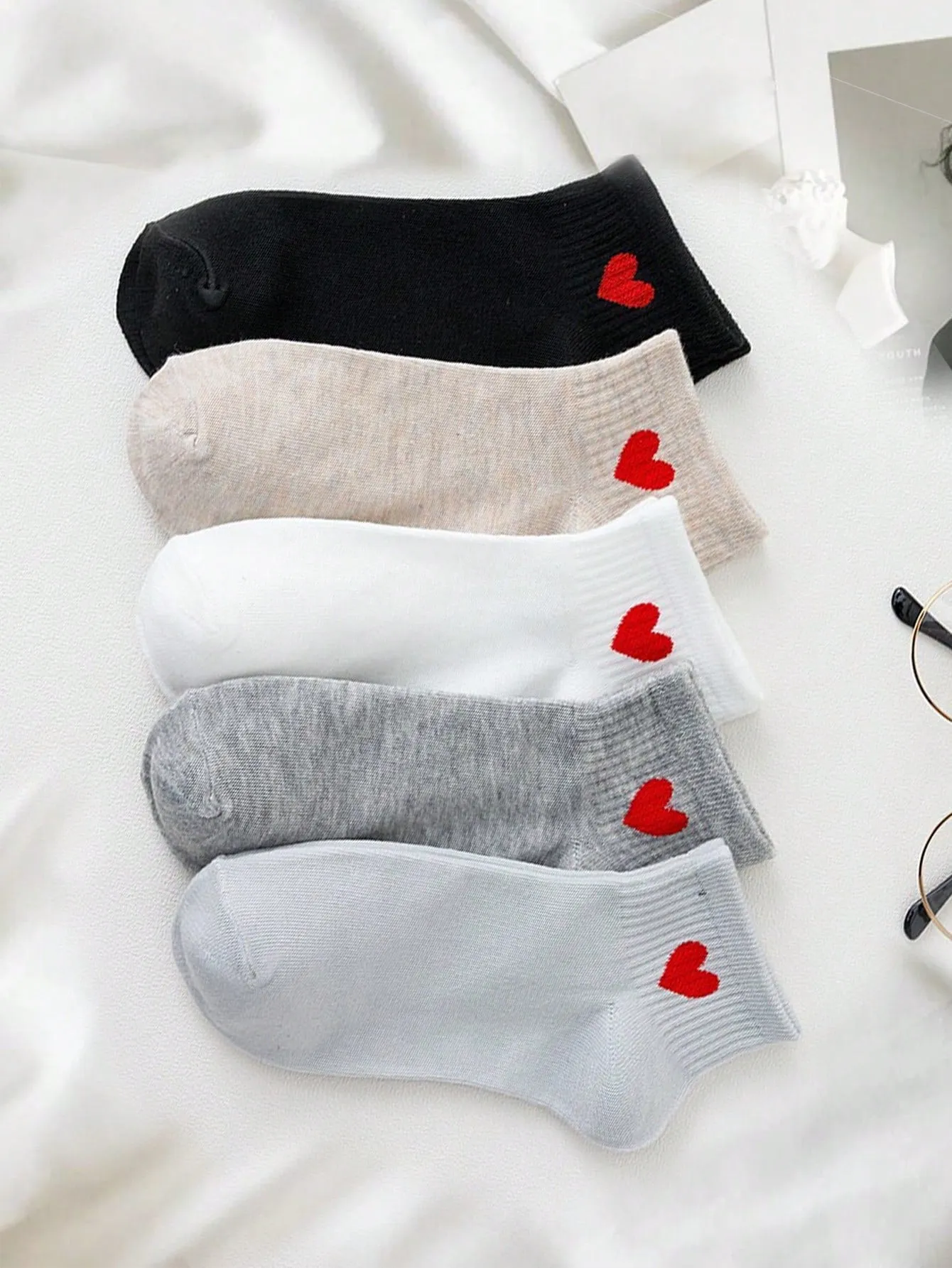 5pairs Mixed Color Heart Print Socks Silly Socks for Women Funky Socks Funny