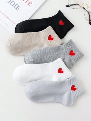 5pairs Mixed Color Heart Print Socks Silly Socks for Women Funky Socks Funny