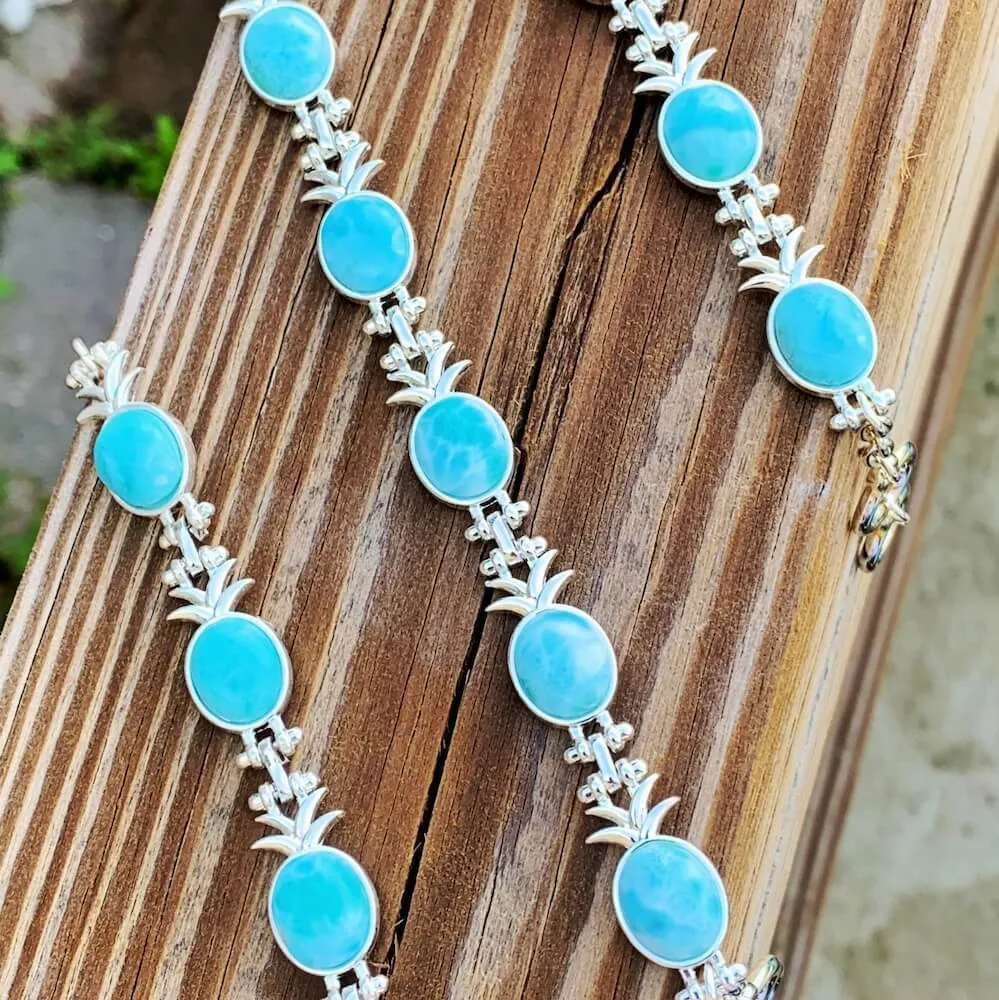 Blue Larimar 925 Sterling Silver Natural Gemstone Adjustable Bracelet