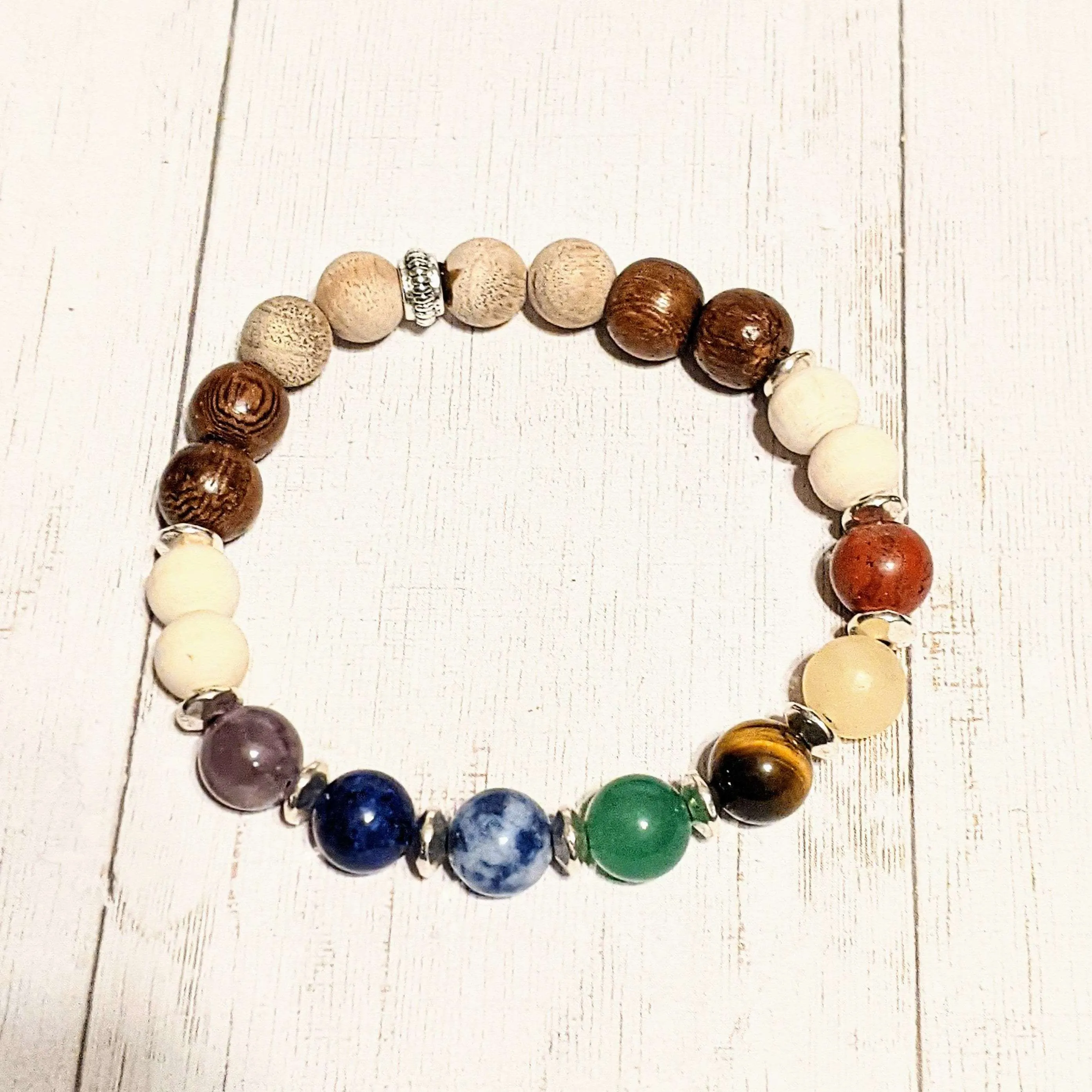 Chakra Multi Wood Bead Diffuser Bracelet- Energy & Balance