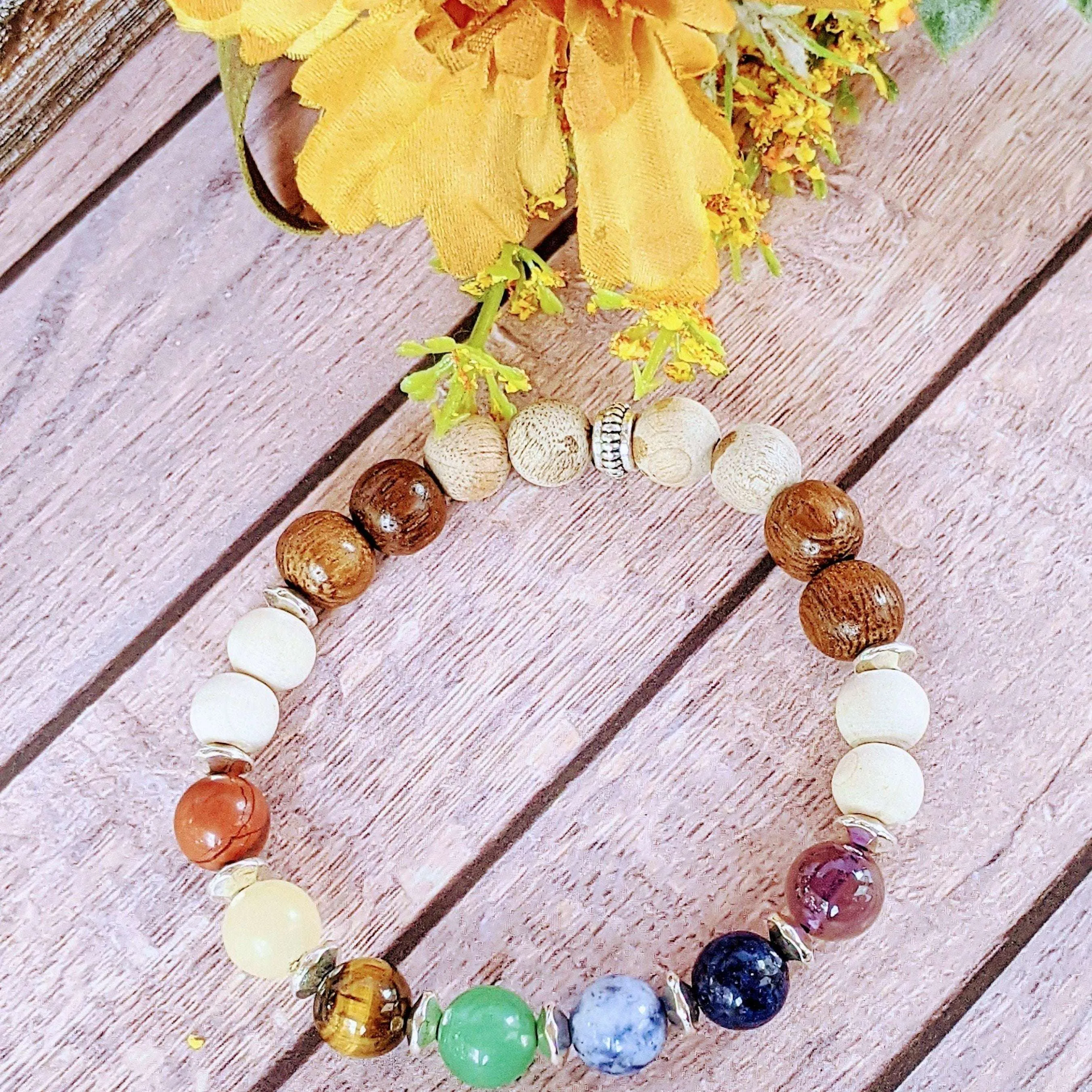 Chakra Multi Wood Bead Diffuser Bracelet- Energy & Balance