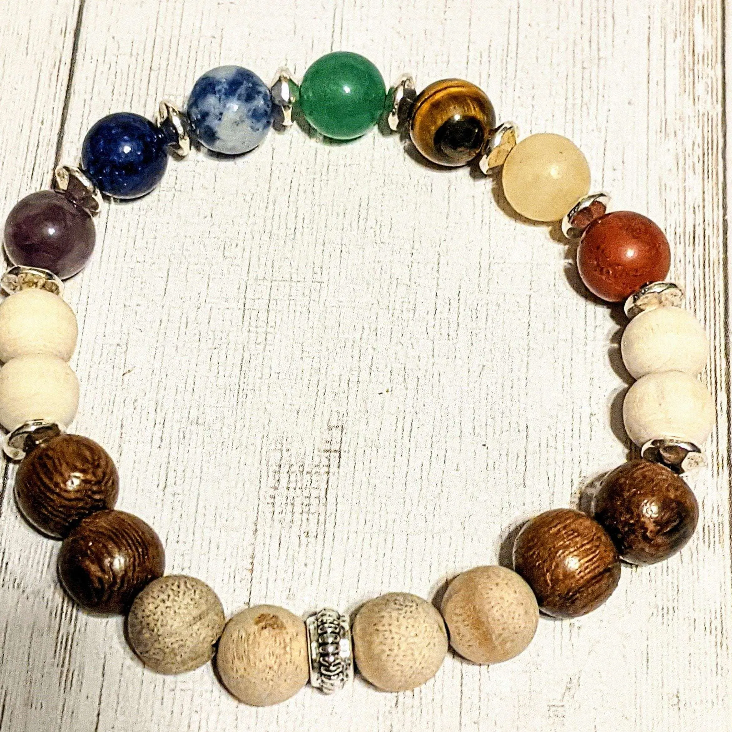 Chakra Multi Wood Bead Diffuser Bracelet- Energy & Balance