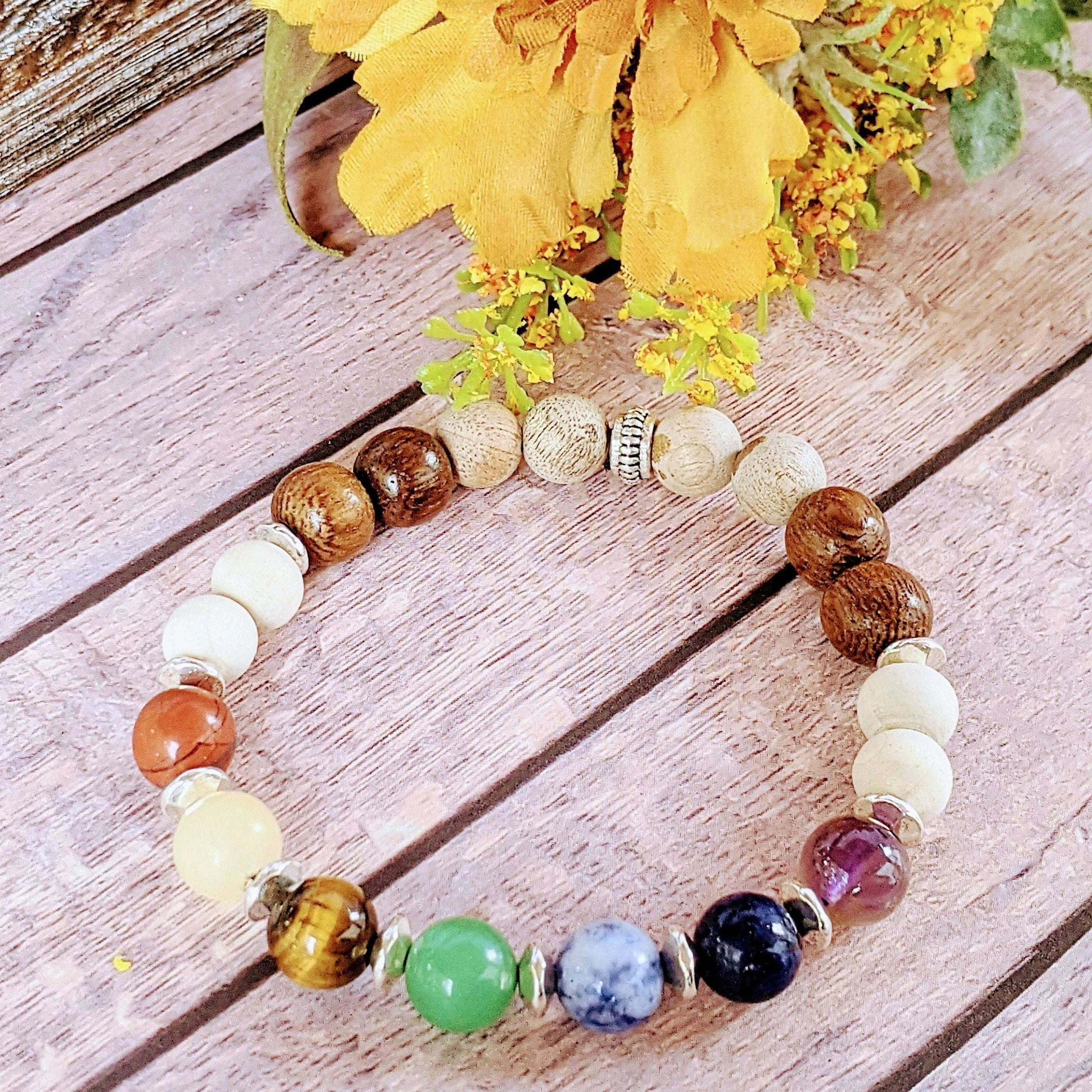 Chakra Multi Wood Bead Diffuser Bracelet- Energy & Balance