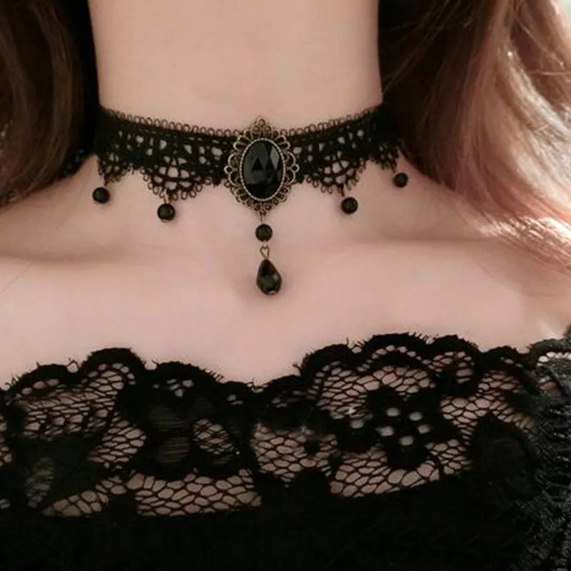 Choker rhinestone choker velvet choker Leather Choker Black Lace Crystal Pendant Collar Necklace For Women Collar Accessories