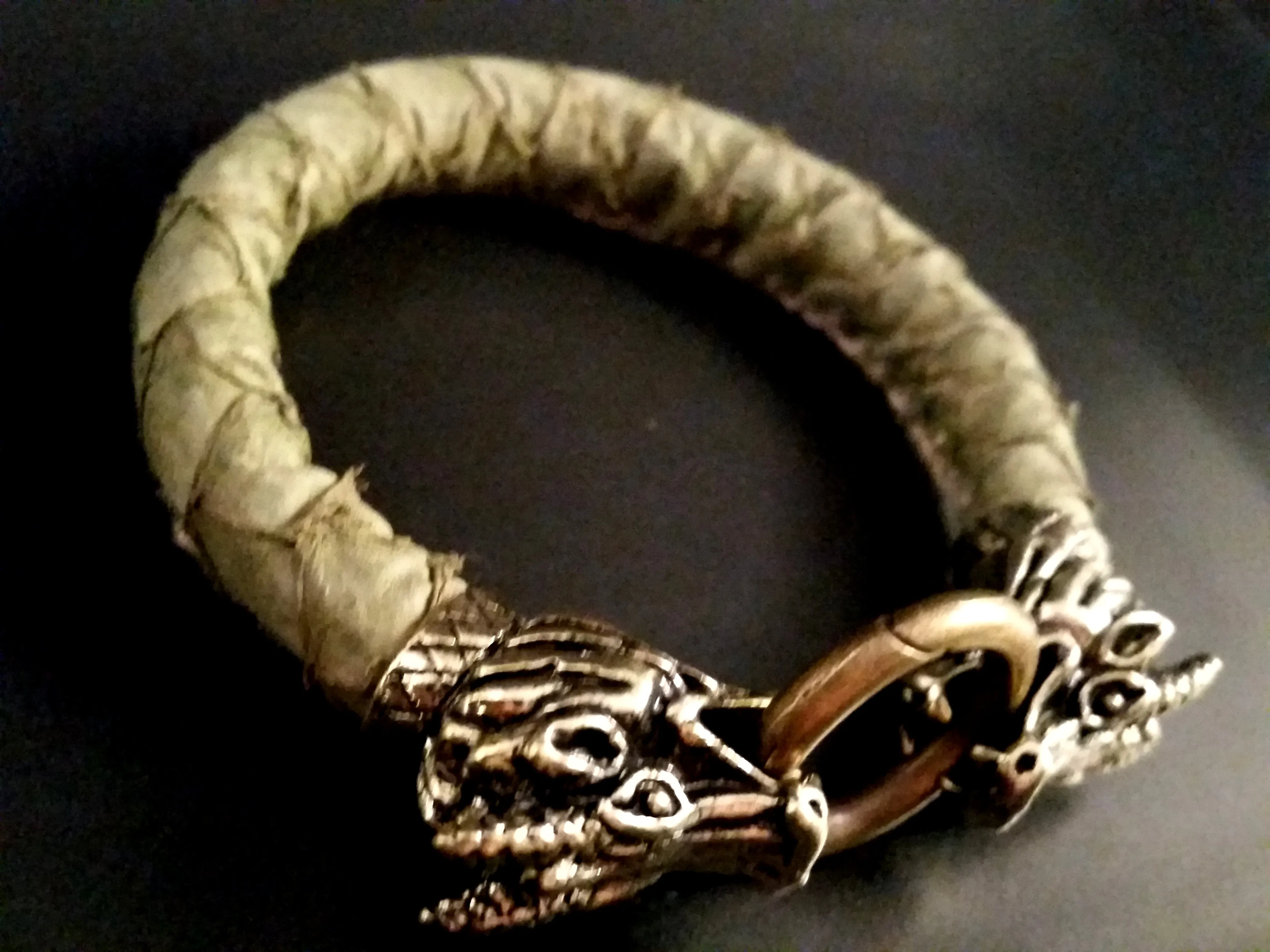 Dragon Bracelet Gold Green Scale Leather