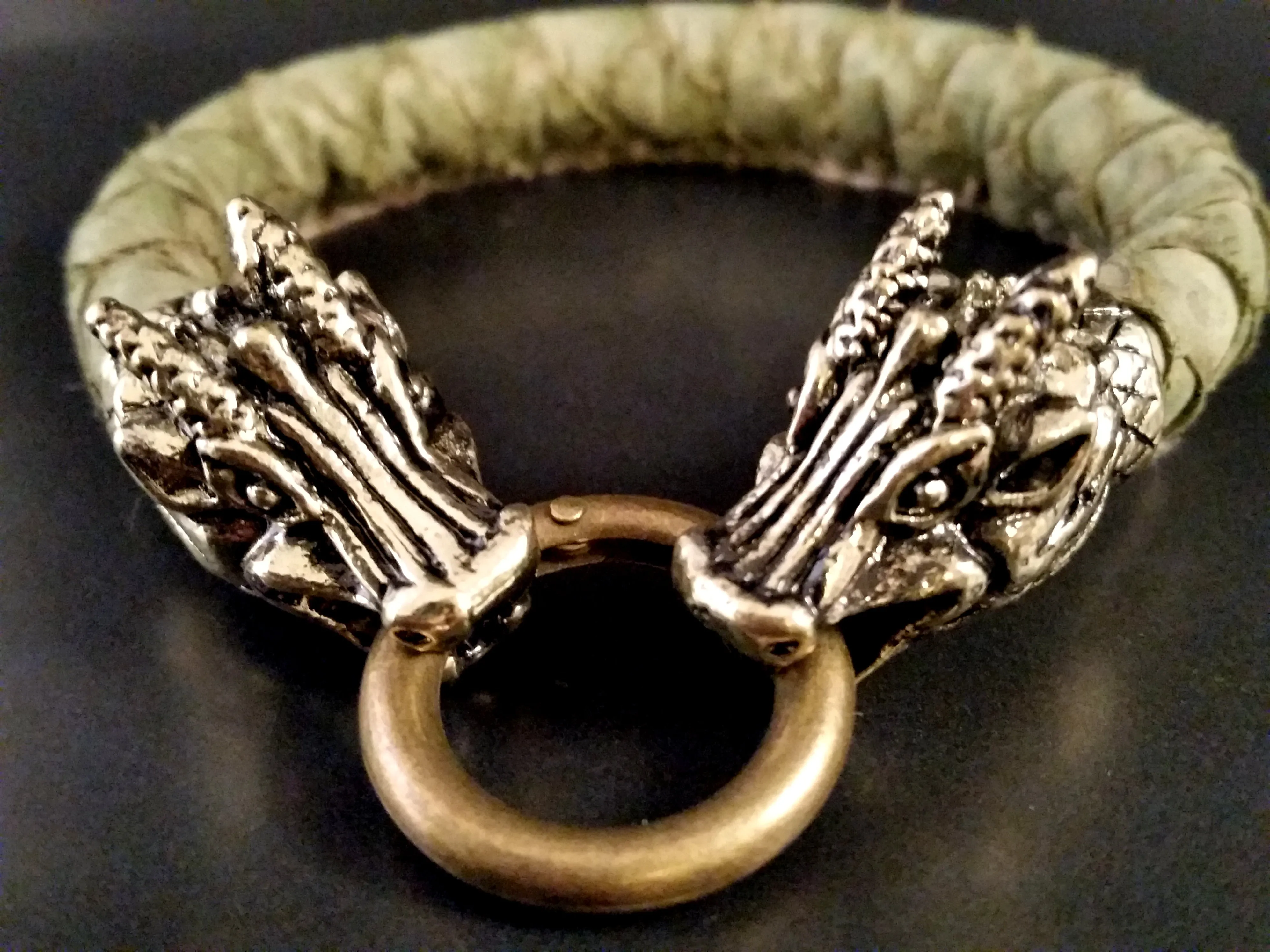 Dragon Bracelet Gold Green Scale Leather