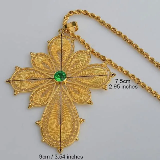 Ethiopian Big Cross Pendant Necklaces for Women Gold Color & Copper Eritrea Jewelry Africa