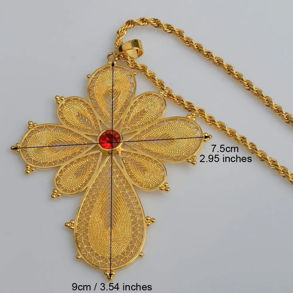 Ethiopian Big Cross Pendant Necklaces for Women Gold Color & Copper Eritrea Jewelry Africa