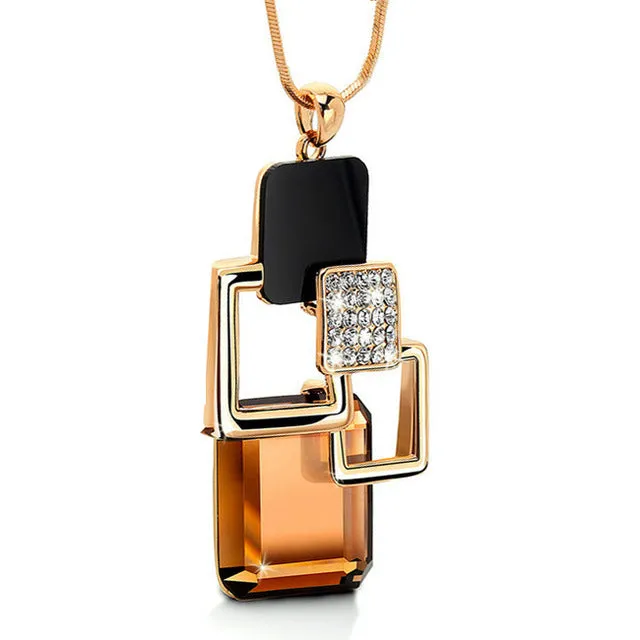 European and American New fashion Golden Hollow Geometric Big Crystal Stone Pendant Necklace Fine Jewelry for women personality