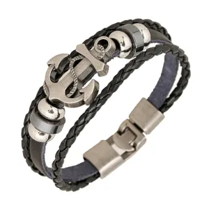 Fashion Jewelry anchor Alloy Leather Bracelet Men Casual personality PU Woven Beaded Bracelet Vintage Punk Bracelet Women BC036