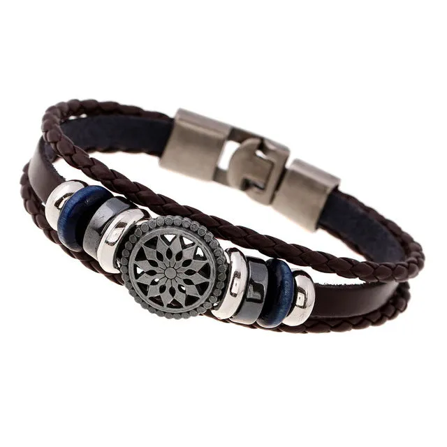 Fashion Jewelry anchor Alloy Leather Bracelet Men Casual personality PU Woven Beaded Bracelet Vintage Punk Bracelet Women BC036