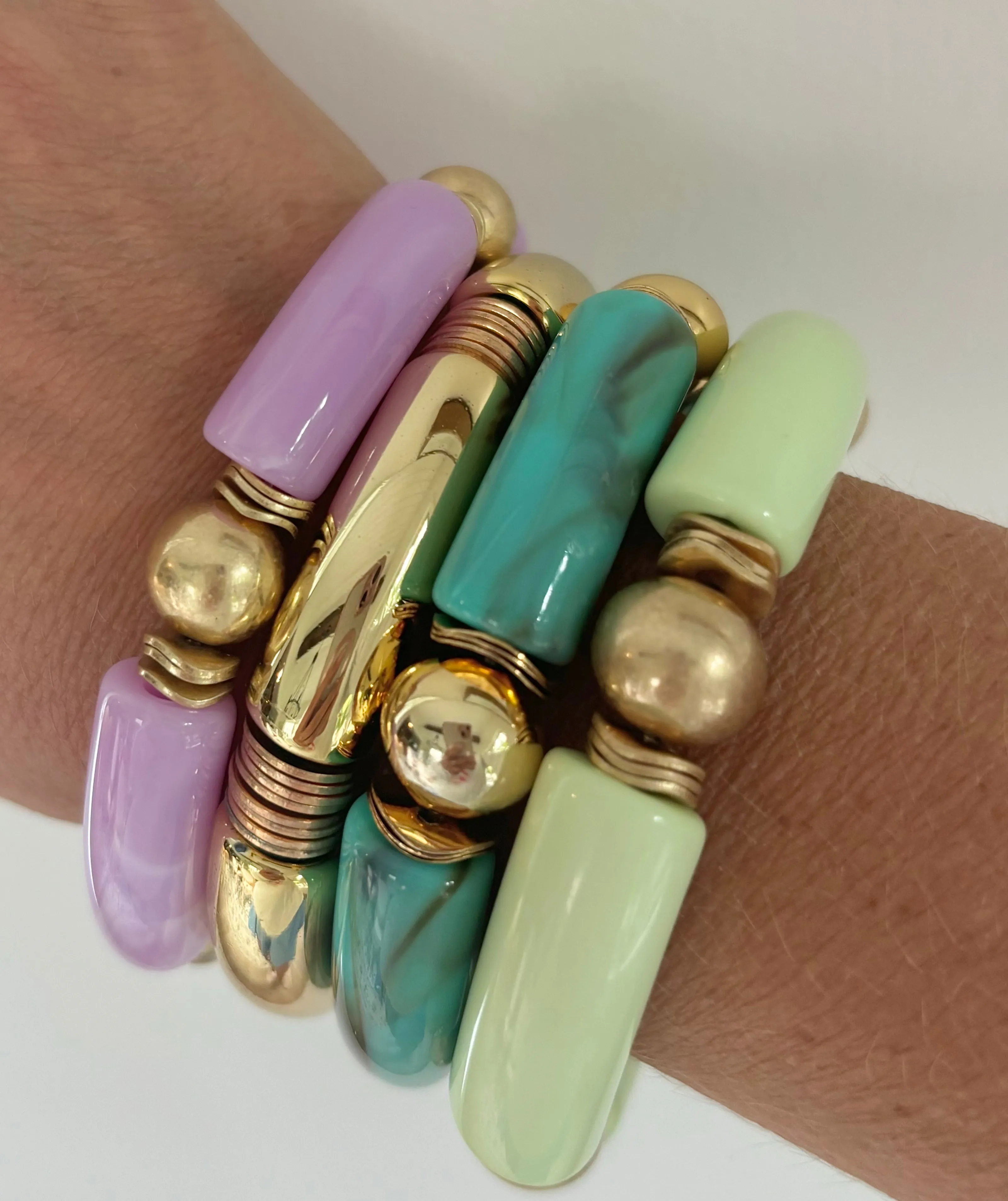 Gold Ball & Tube Bracelet-Turquoise