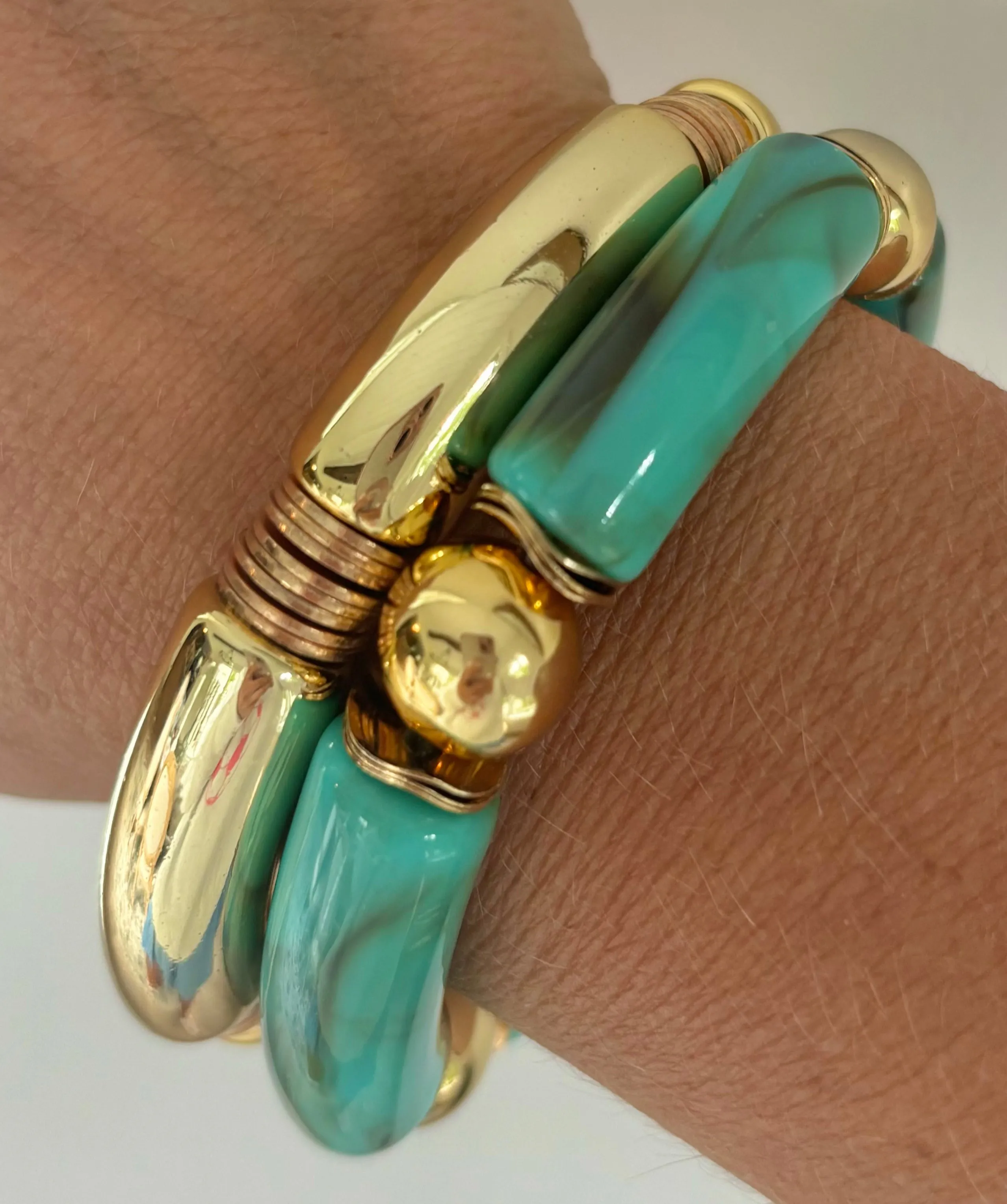 Gold Ball & Tube Bracelet-Turquoise