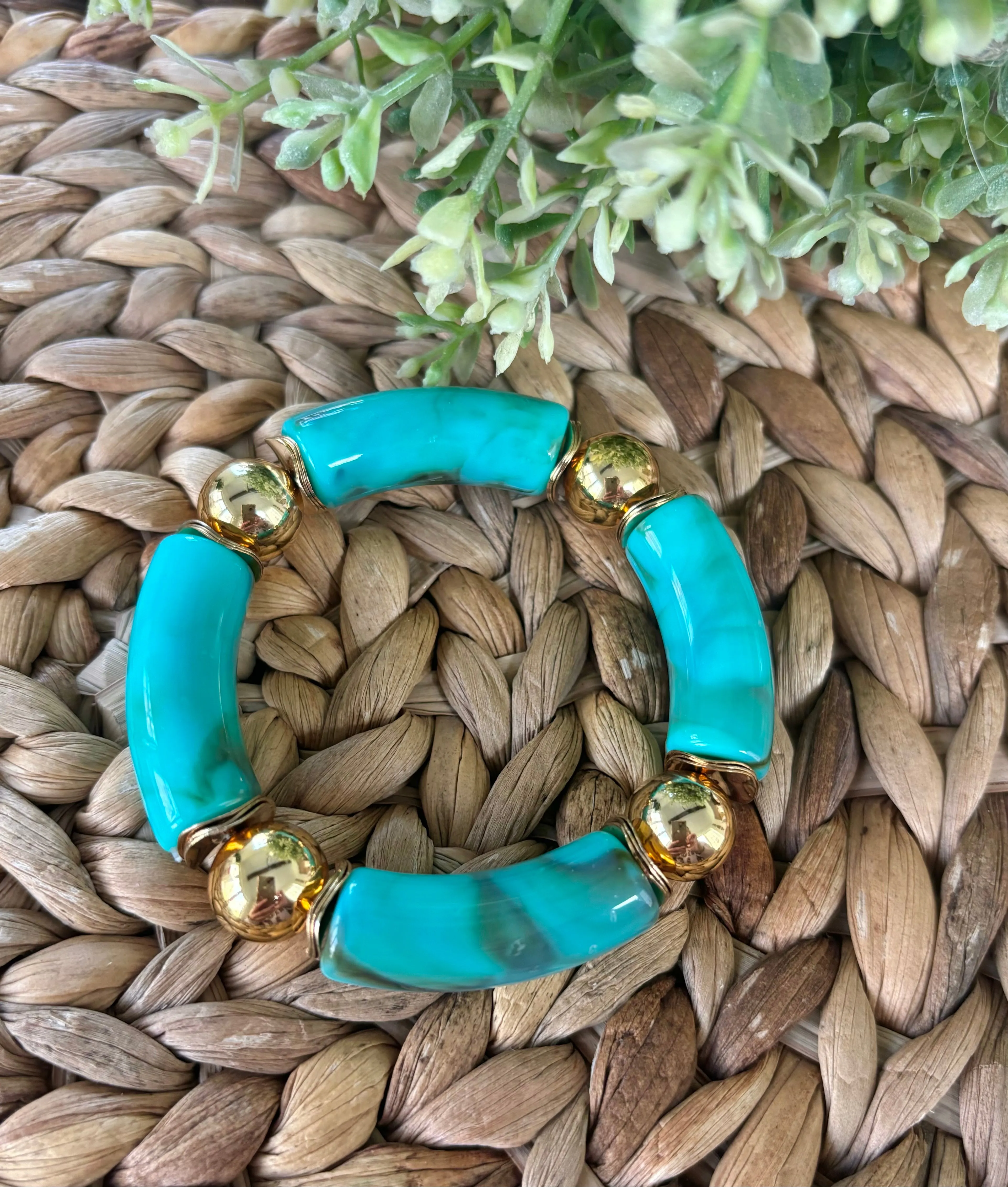 Gold Ball & Tube Bracelet-Turquoise