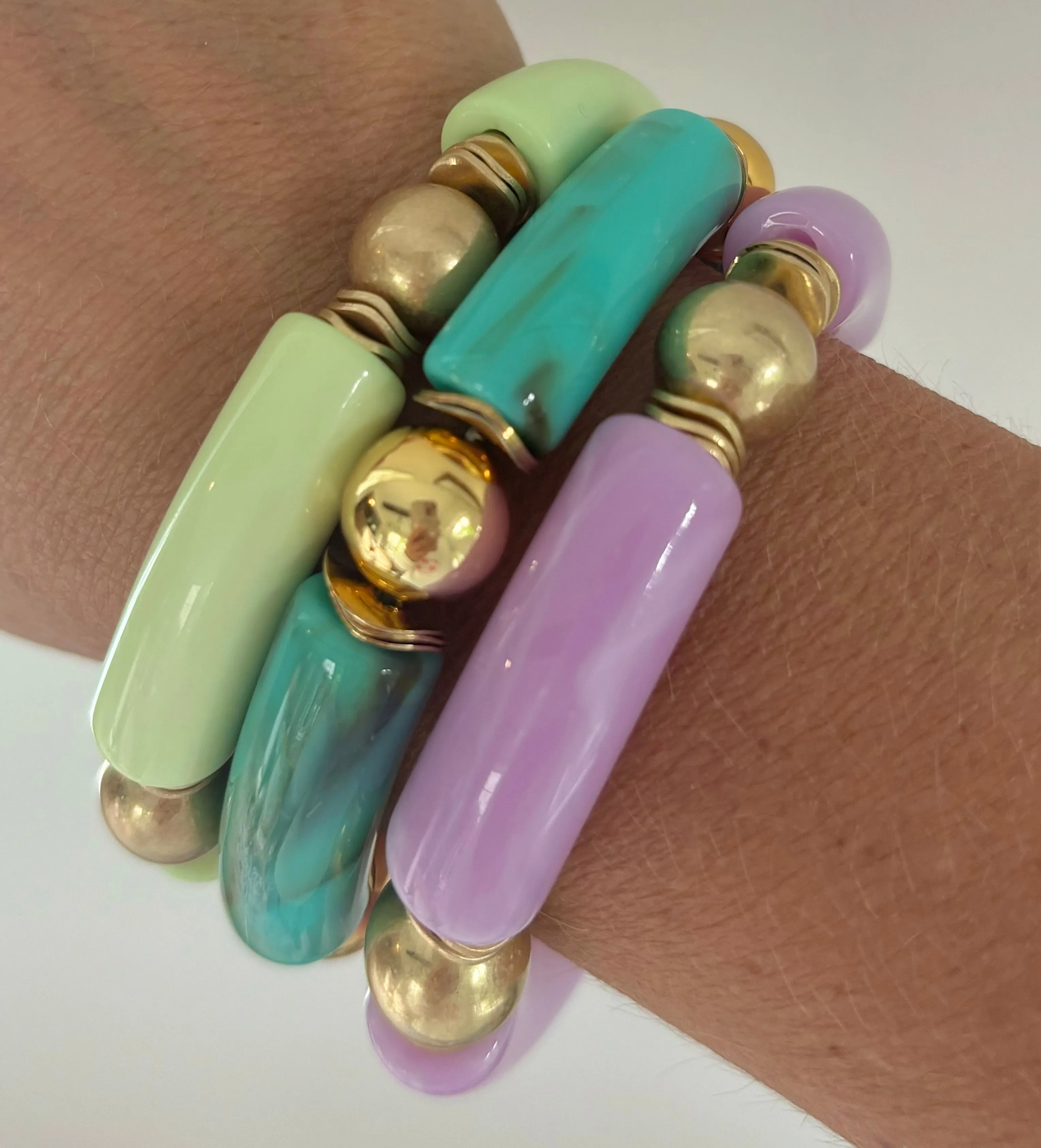 Gold Ball & Tube Bracelet-Turquoise