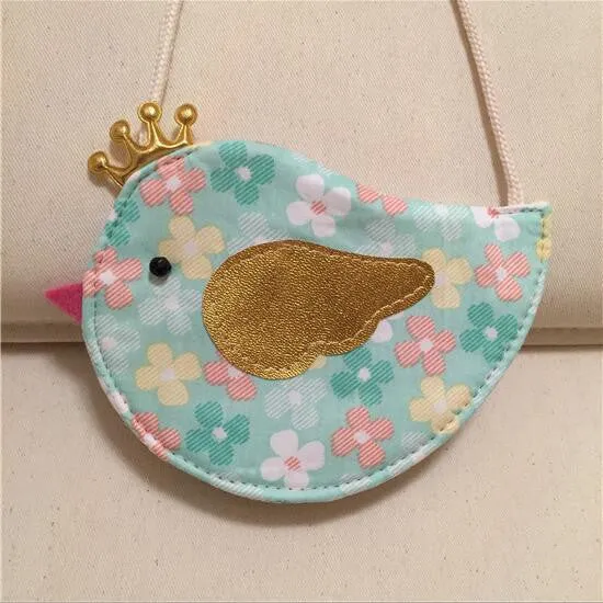 Gold Crown Bird Children Coin Purse Cute Baby Girls Colorful Messenger Bag Handmade Cotton Fabric Bag for Kids Gift for Children