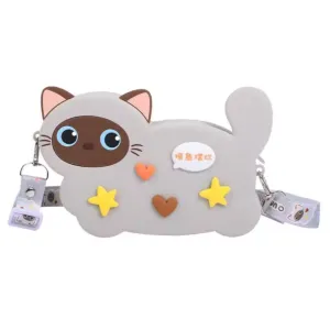 Heart and Star Kawaii Cat Purse - Gray