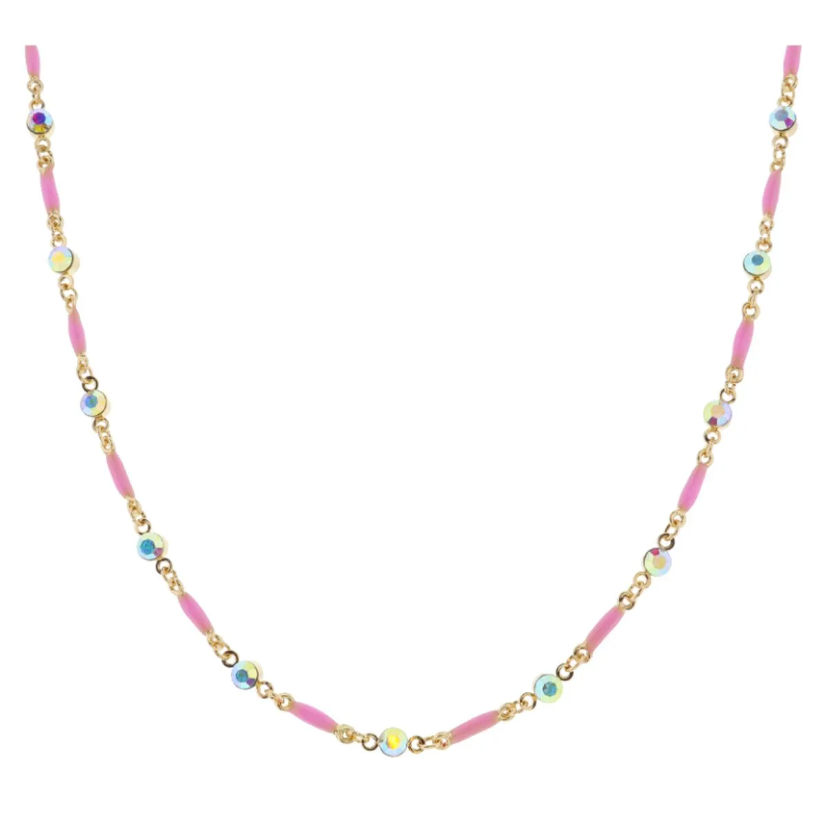 Jane Marie Kids Mini Pink Enamel Bars with AB Crystal Links Necklace, .15" Pendants