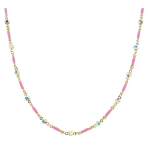 Jane Marie Kids Mini Pink Enamel Bars with AB Crystal Links Necklace, .15" Pendants