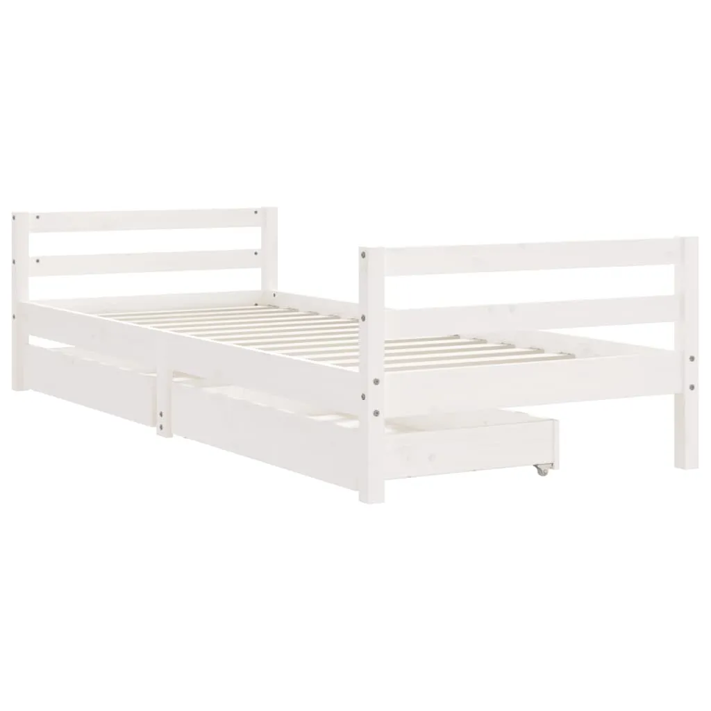 Kids Bed Frame with Drawers White 90x190 cm Solid Wood Pine