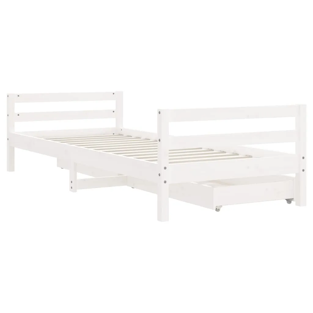 Kids Bed Frame with Drawers White 90x190 cm Solid Wood Pine