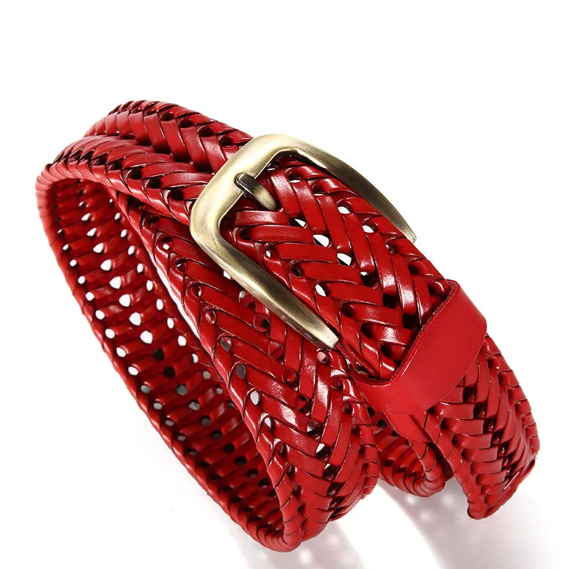 Leather Pin Buckle One Piece Dropshipping Wholesale Belt Woven Red Wedding Gift Pant Belt for Men and Women