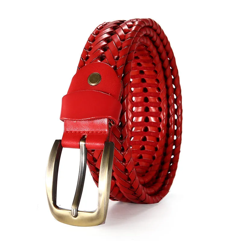 Leather Pin Buckle One Piece Dropshipping Wholesale Belt Woven Red Wedding Gift Pant Belt for Men and Women