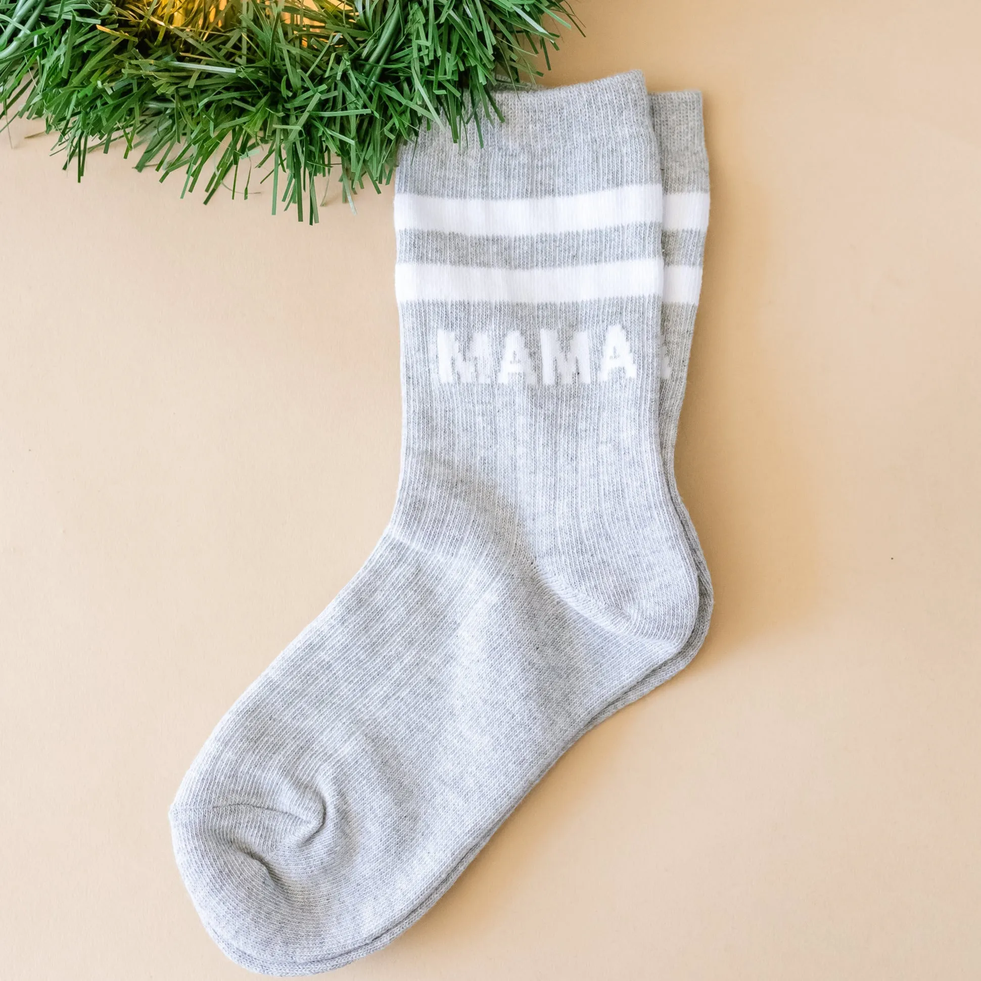 LMSS® MAMA CREW SOCKS - Gray w/ White Block Font