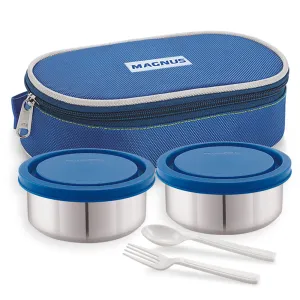 Magnus Super 2 Stainless Steel Lunch Box | Leak-Proof Containers with Safe Plastic Cover | Compact & Air-Tight Design Lunch Box for Kids, School, and Office Men | Blue