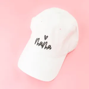 Mama ♥ (above) - White Baseball Cap w/ Black Embroidery