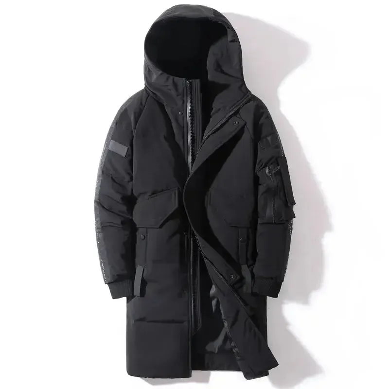 Men's Winter Down Jacket Hooded Fashion Long Down Coat Men Windproof Waterproof Thick Warm Brand Mens Clothing Long Parka