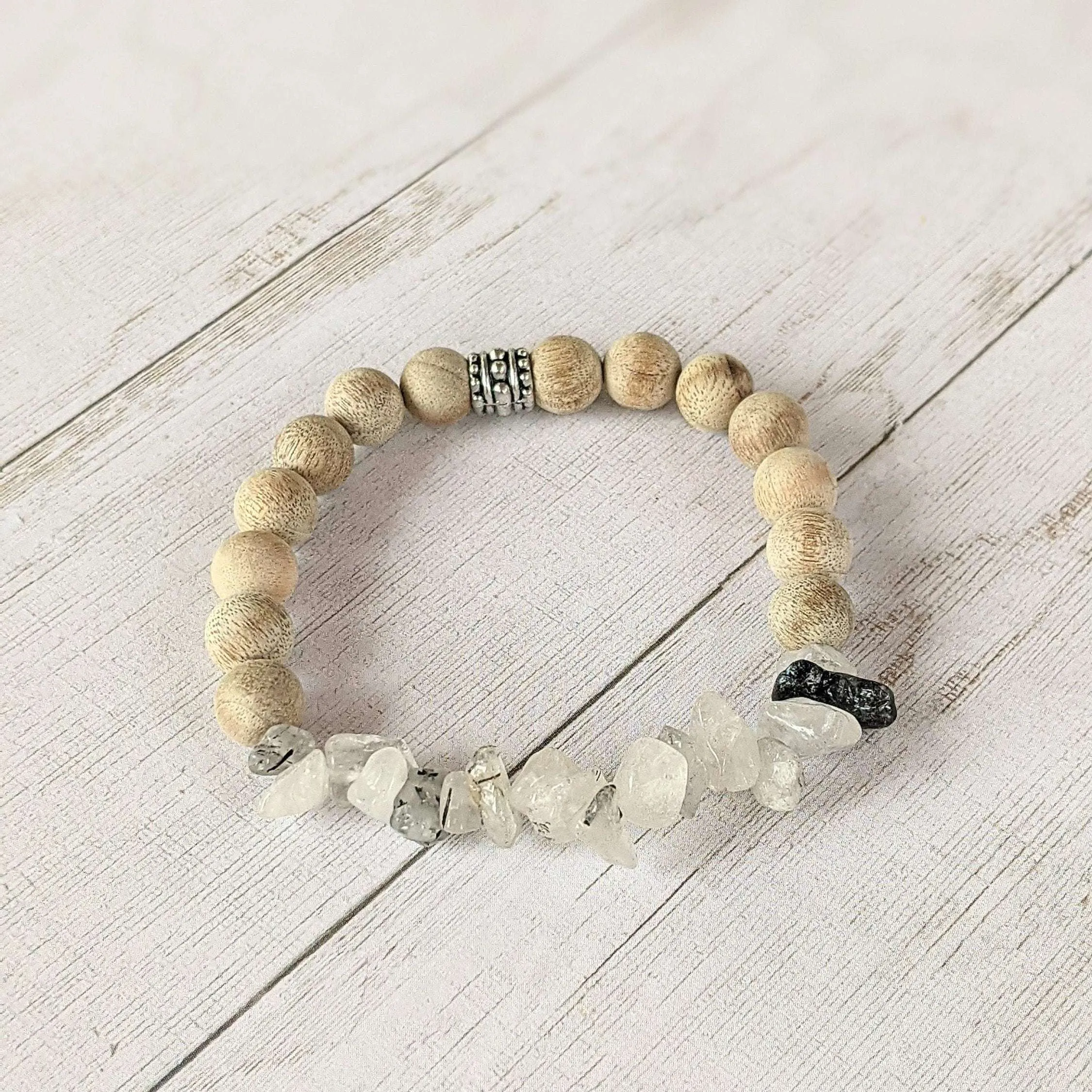 Natural Black Rutilated Quartz Gemstone Chip Diffuser Bracelet- Anxiety Bracelet