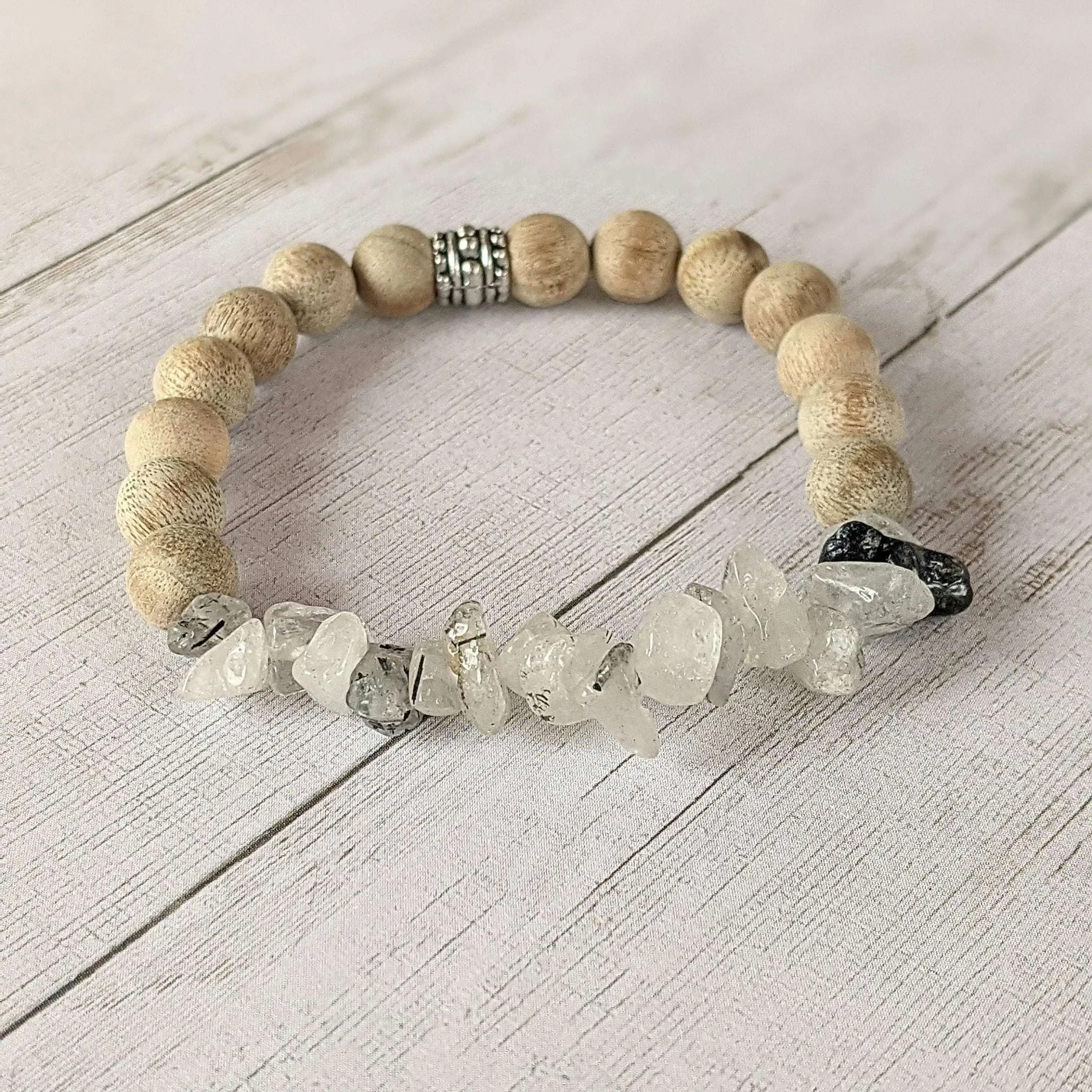 Natural Black Rutilated Quartz Gemstone Chip Diffuser Bracelet- Anxiety Bracelet