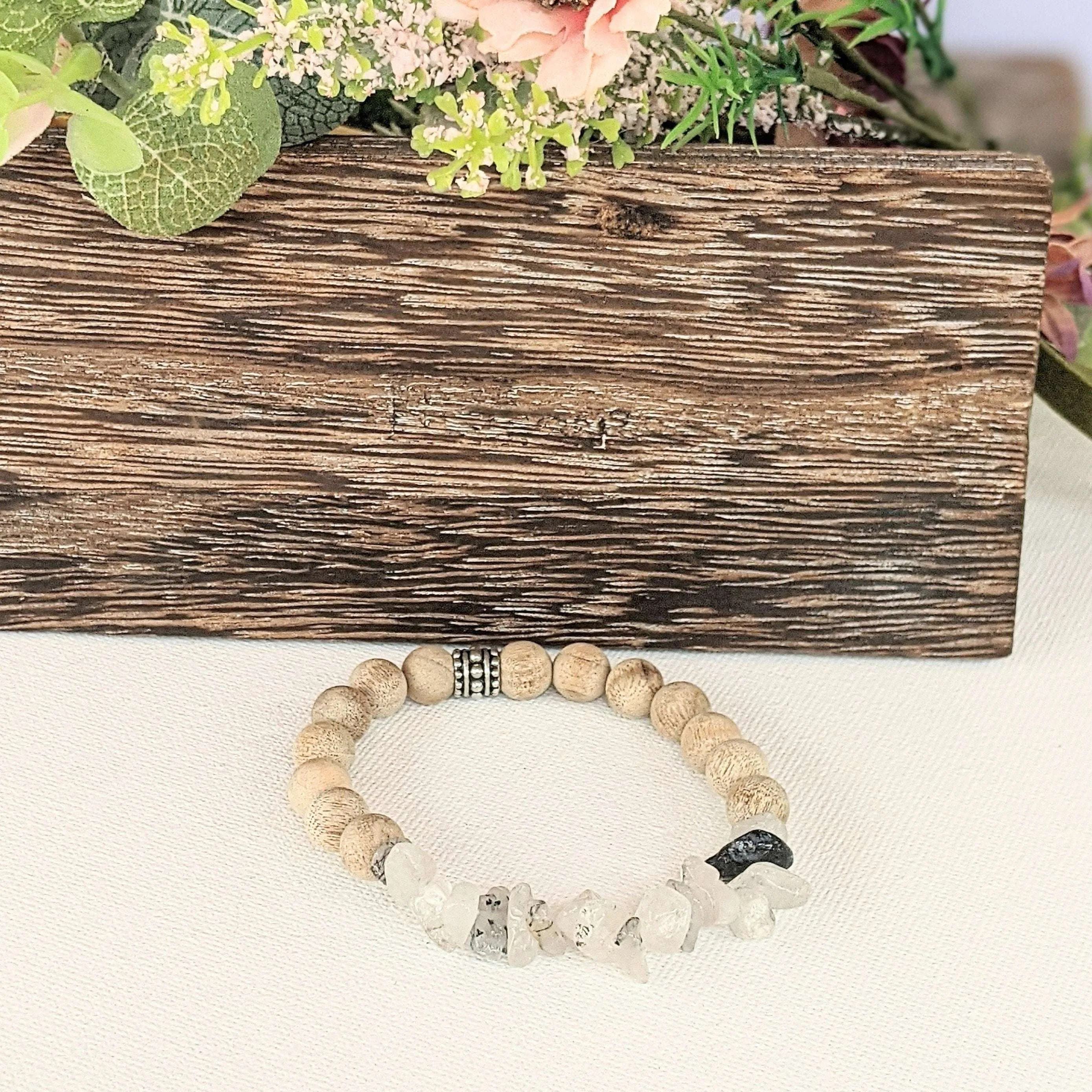 Natural Black Rutilated Quartz Gemstone Chip Diffuser Bracelet- Anxiety Bracelet