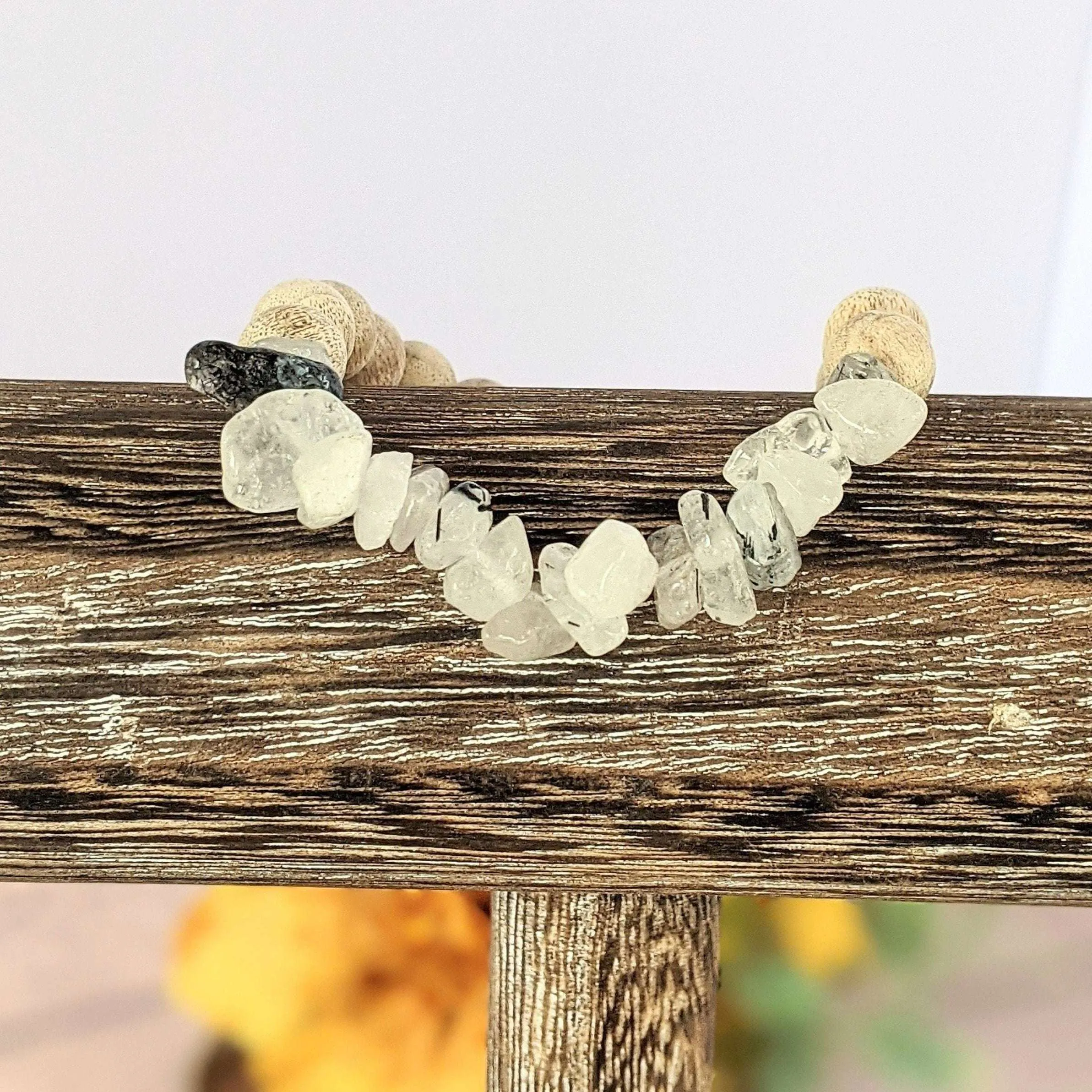 Natural Black Rutilated Quartz Gemstone Chip Diffuser Bracelet- Anxiety Bracelet