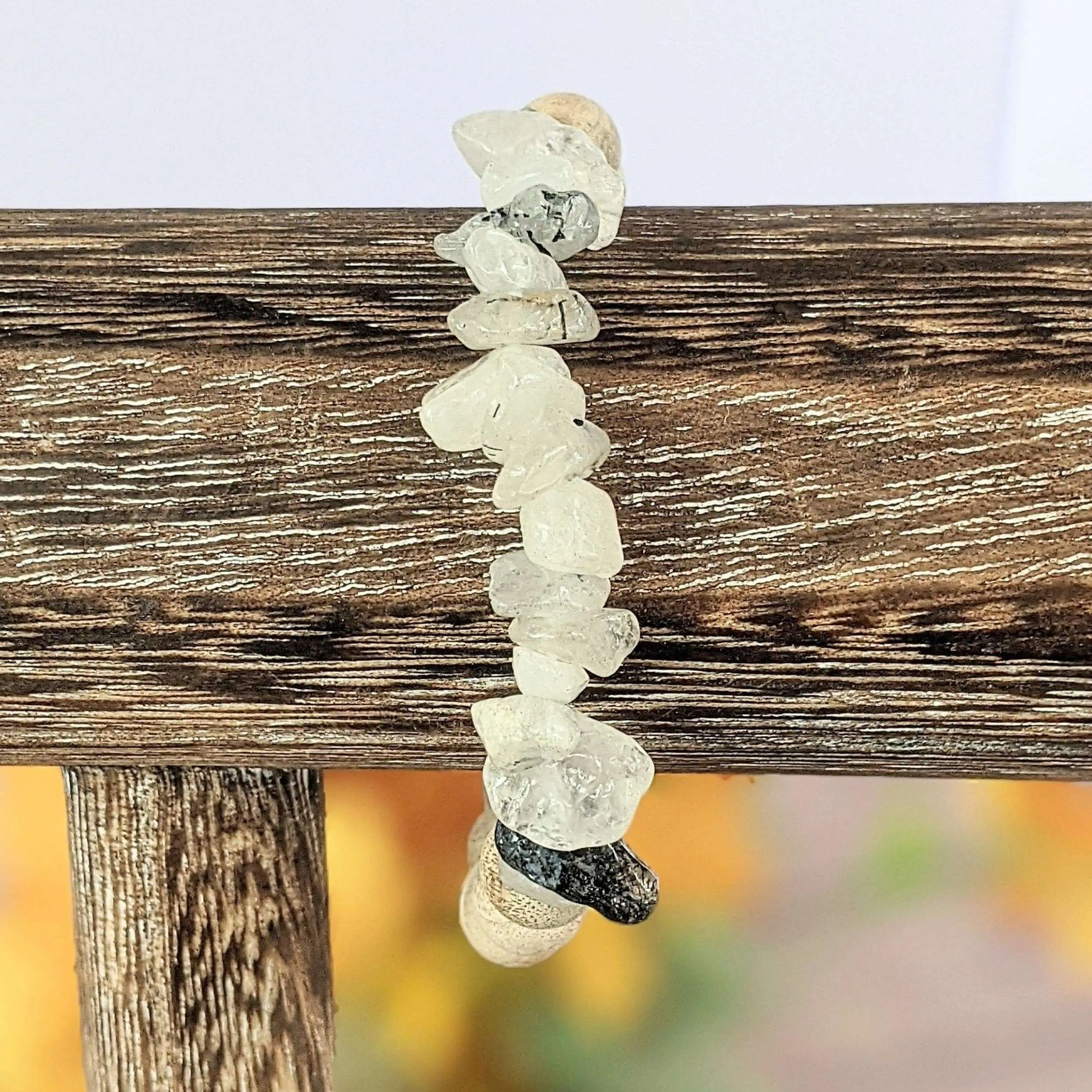 Natural Black Rutilated Quartz Gemstone Chip Diffuser Bracelet- Anxiety Bracelet