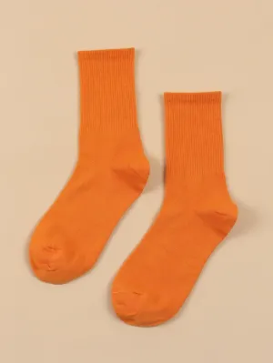 Orange Plain Crew Socks for Women Plain Socks Cozy Socks Fashion Socks