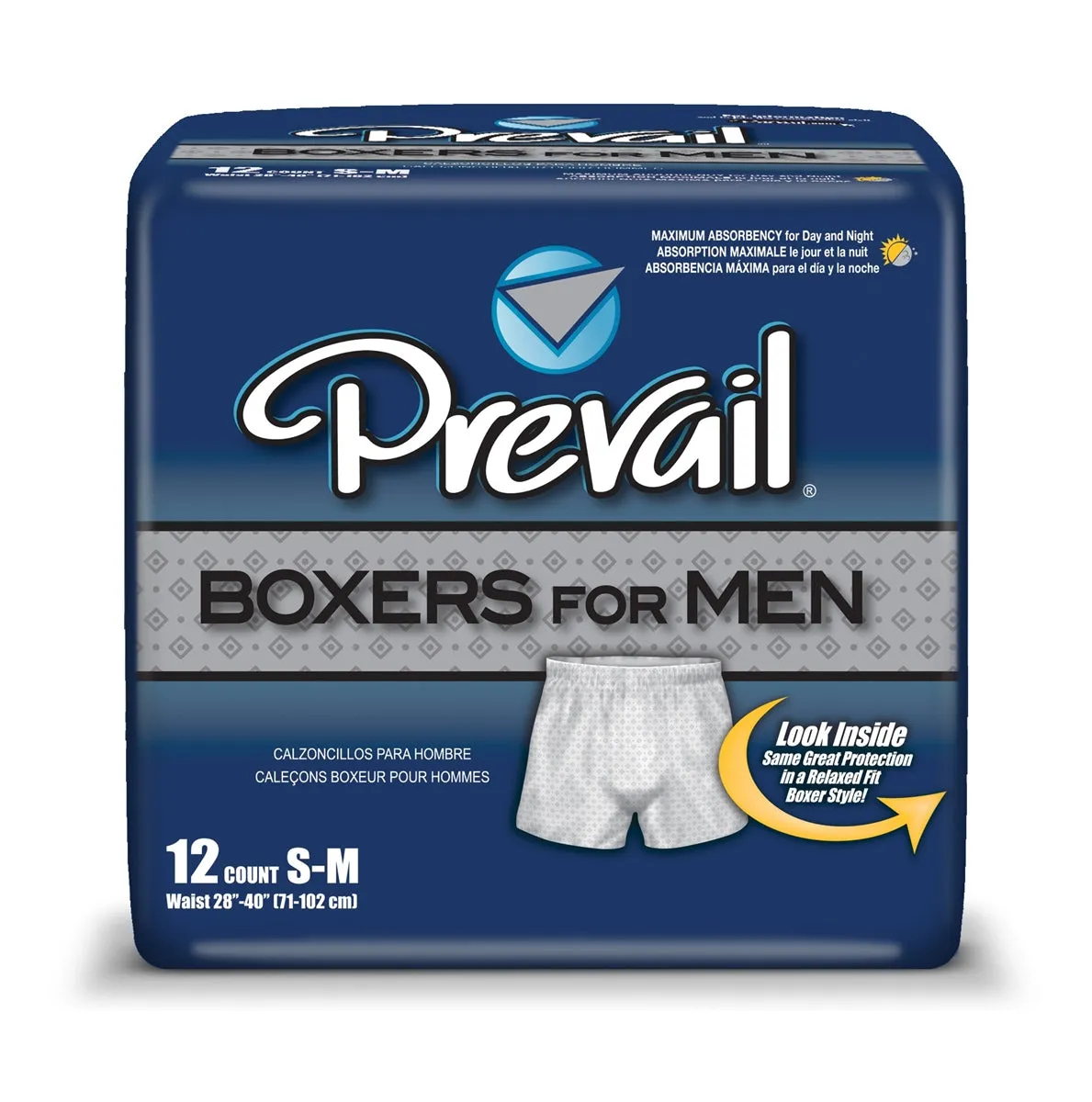 Prevail Boxers for Men - M, 28" - 40", Case of 48, Heavy Absorbency, Disposable