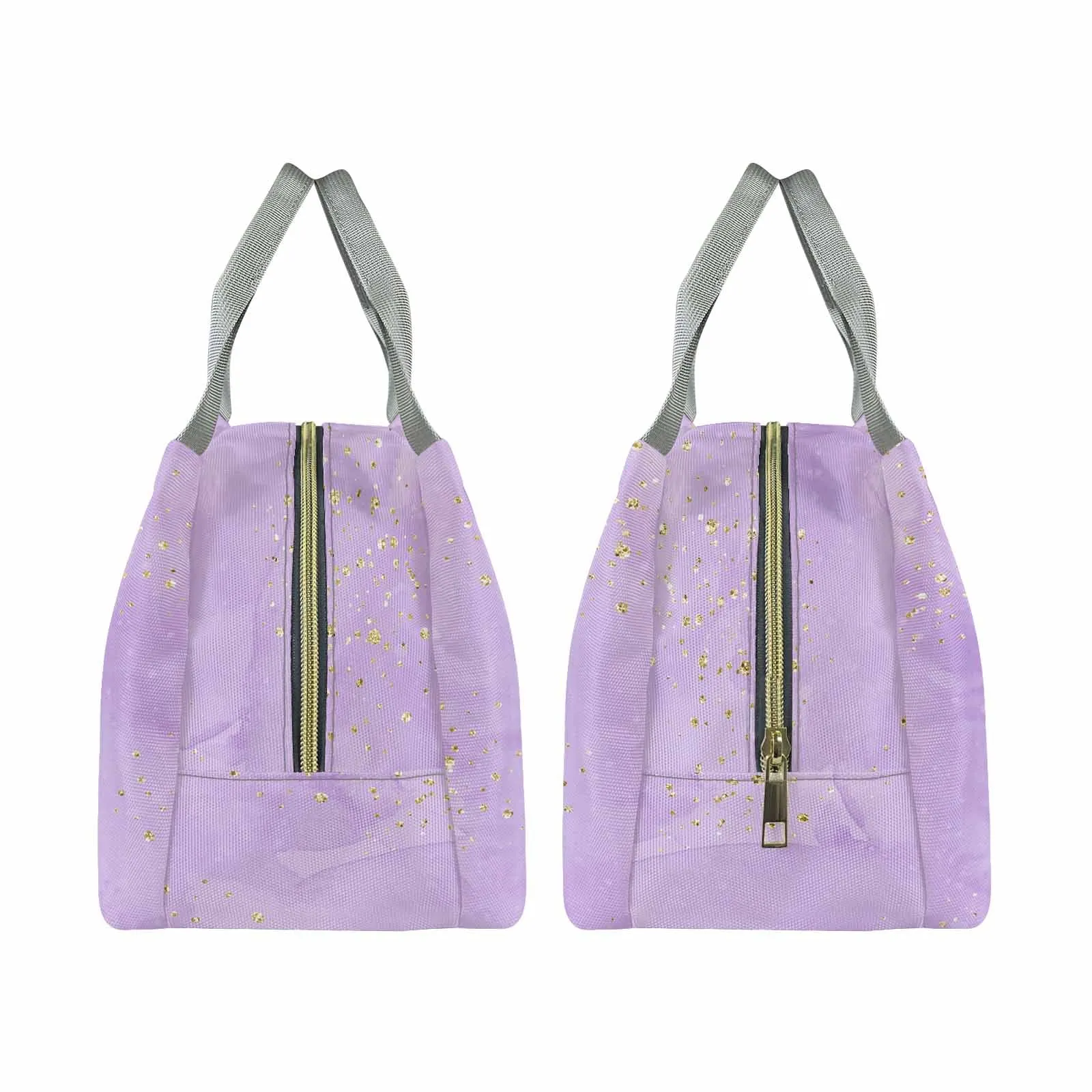 Purple  Portable Lunch Bag-Grey Handle