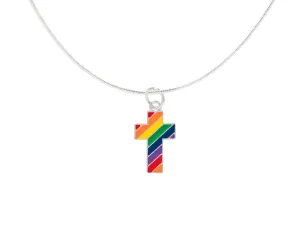 Rainbow Striped Cross Shape Charm Necklaces