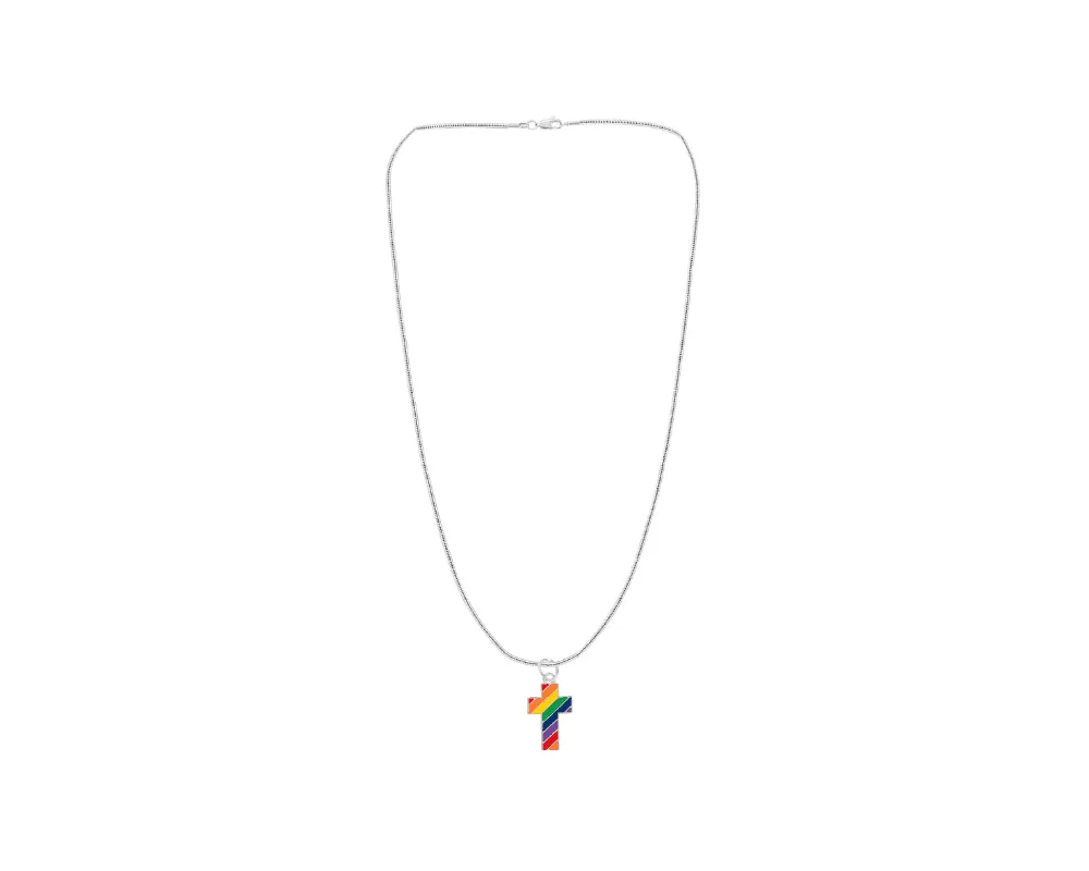 Rainbow Striped Cross Shape Charm Necklaces