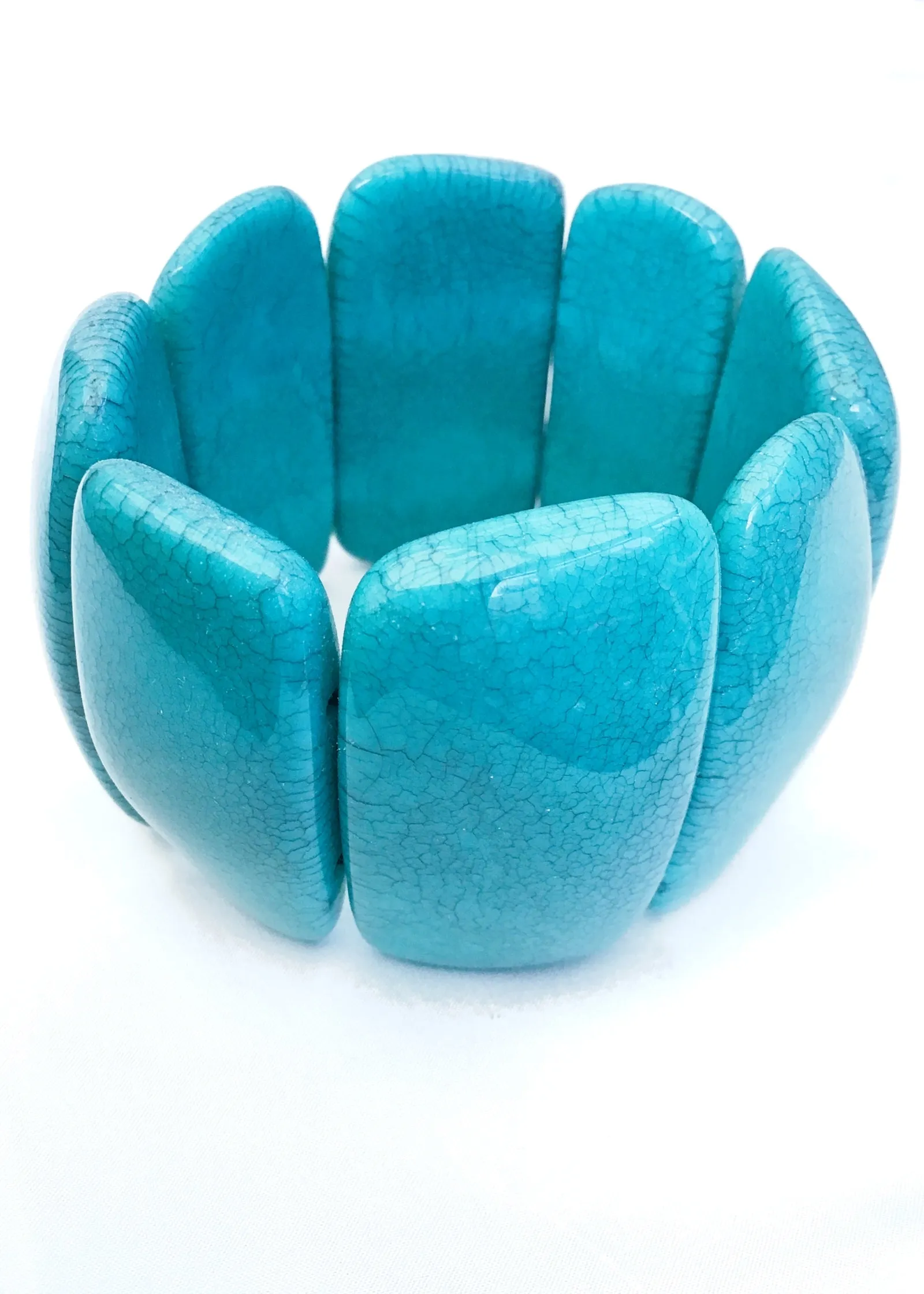 Retro Turquoise Pebble Panel Elasticated Bracelet • Resin