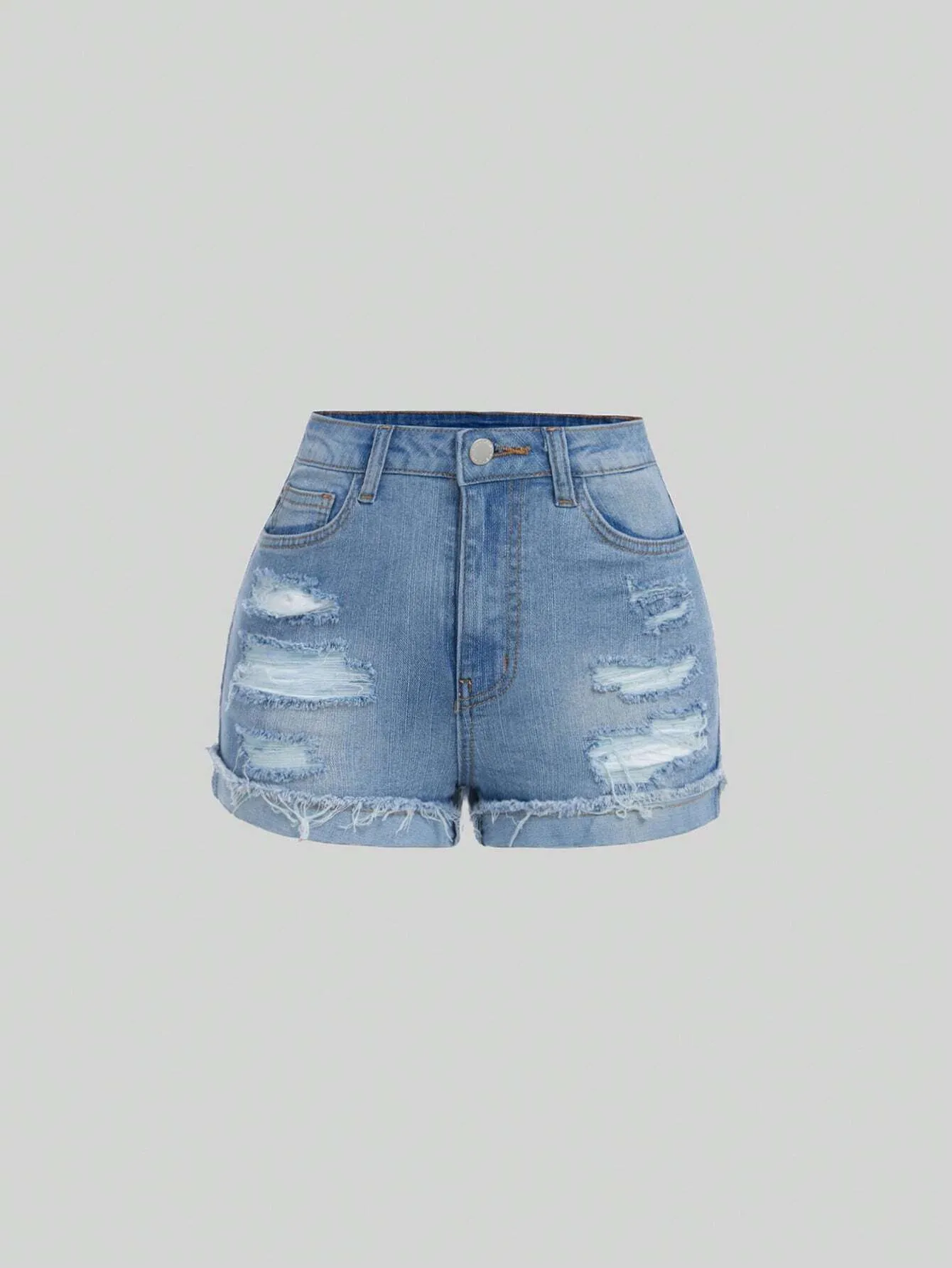 SHEIN Teen Girl Distressed Pocket Denim Shorts For Daily Casual